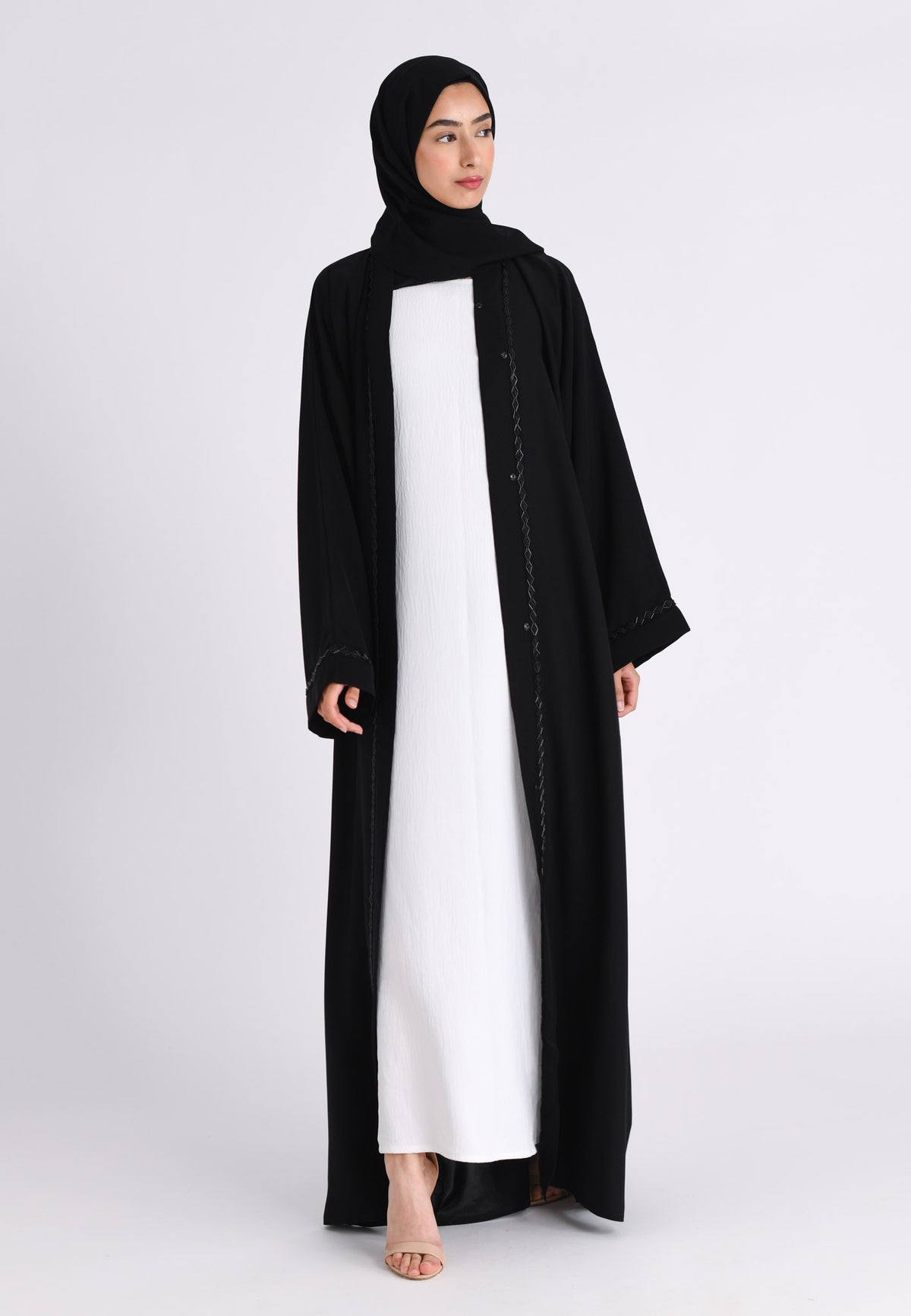Classic Black Embellished Open Abaya