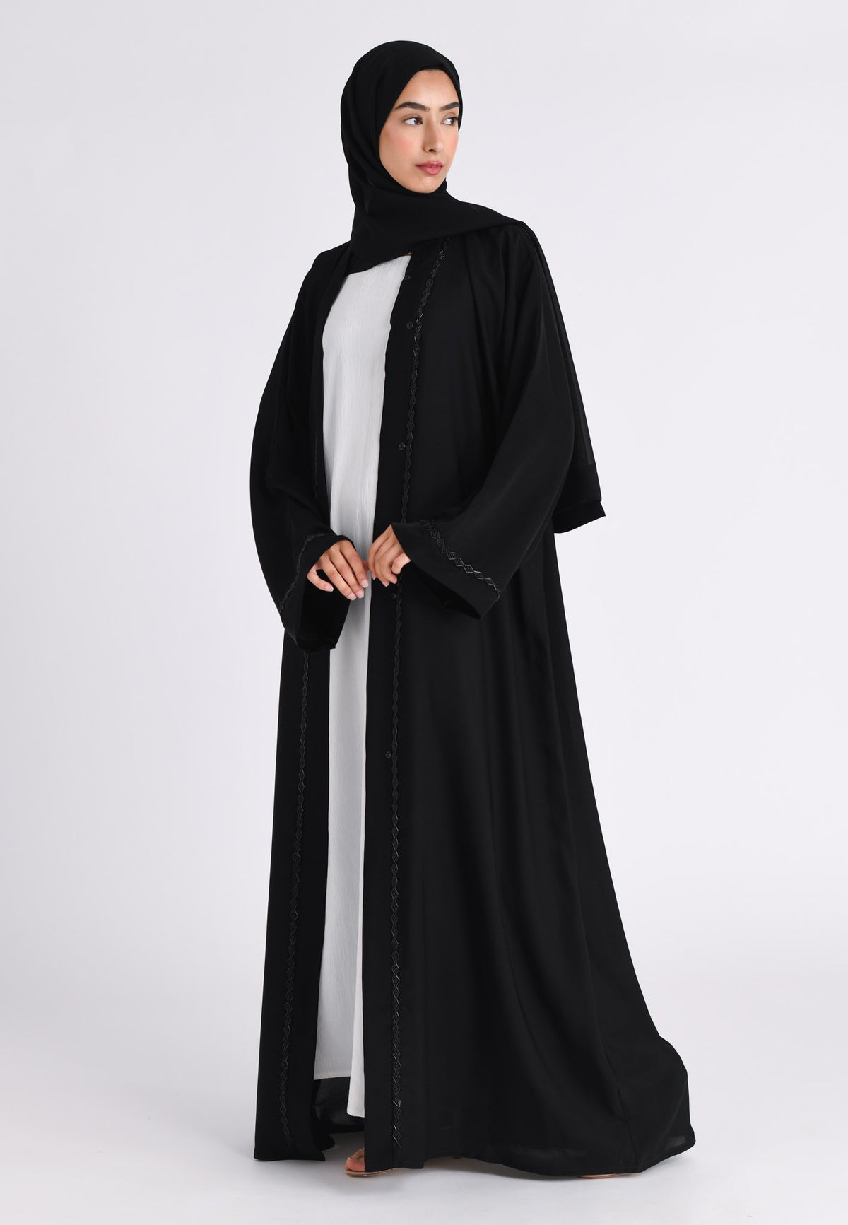 Classic Black Embellished Open Abaya