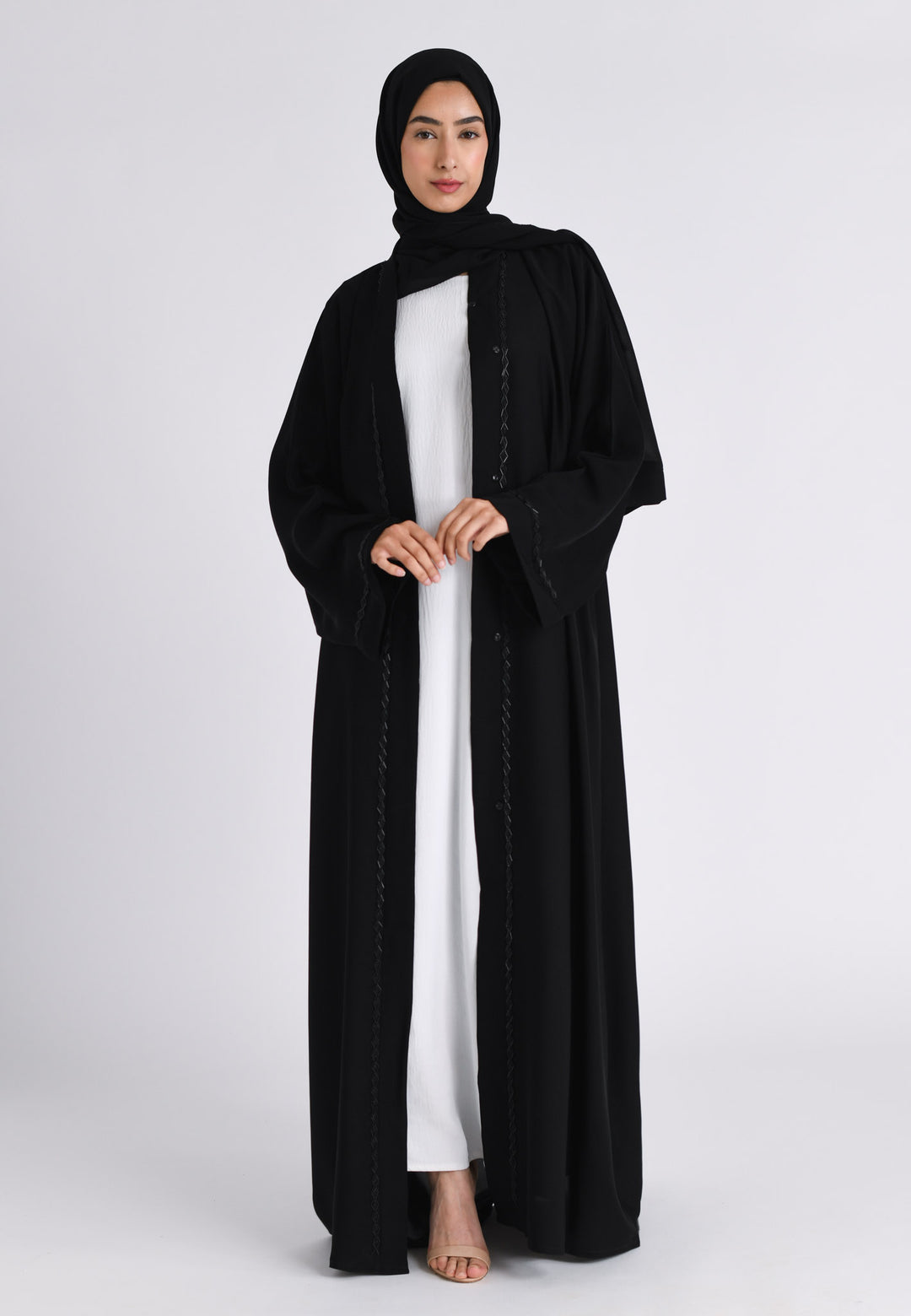Classic Black Embellished Open Abaya
