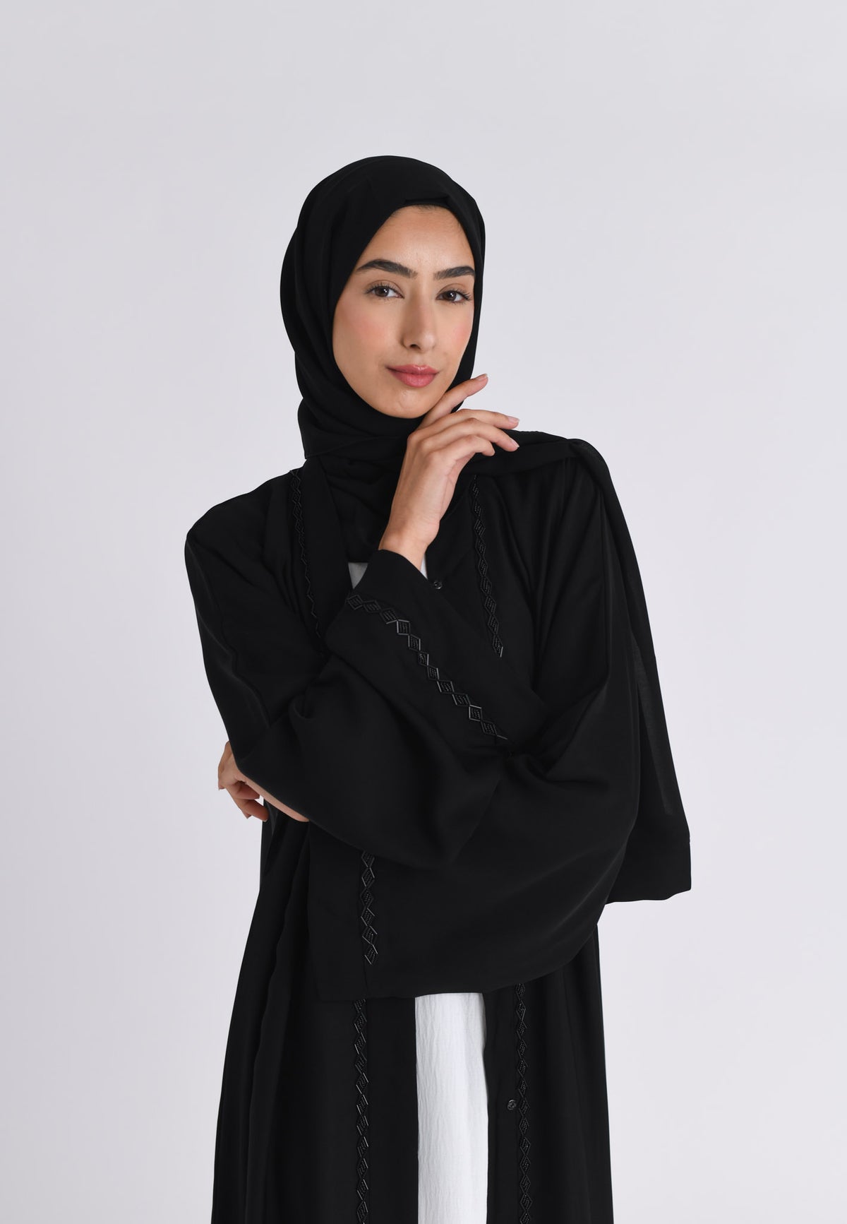 Classic Black Embellished Open Abaya