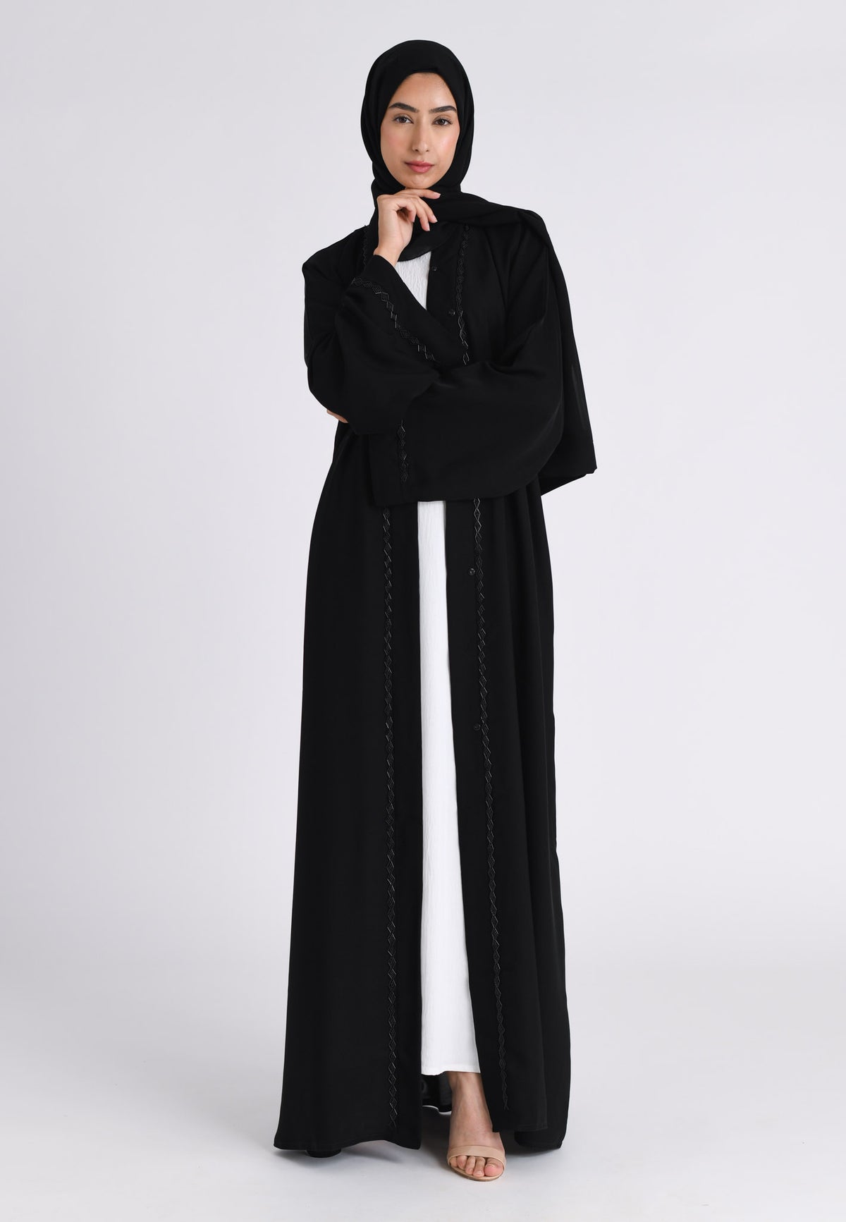 Classic Black Embellished Open Abaya
