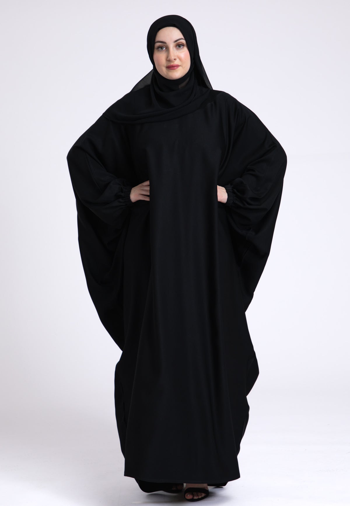 Classic Black Farasha With Elasticated Cuff Sleeves