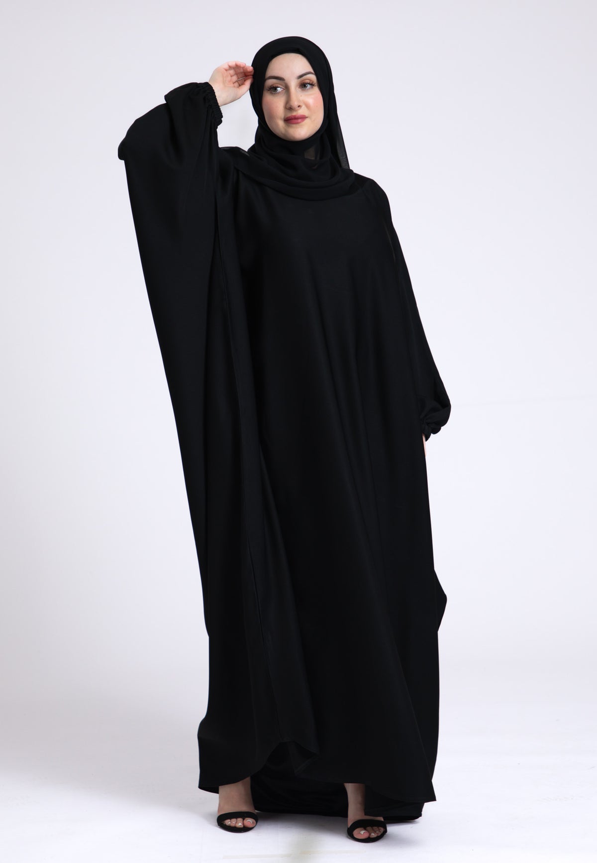 Classic Black Farasha With Elasticated Cuff Sleeves