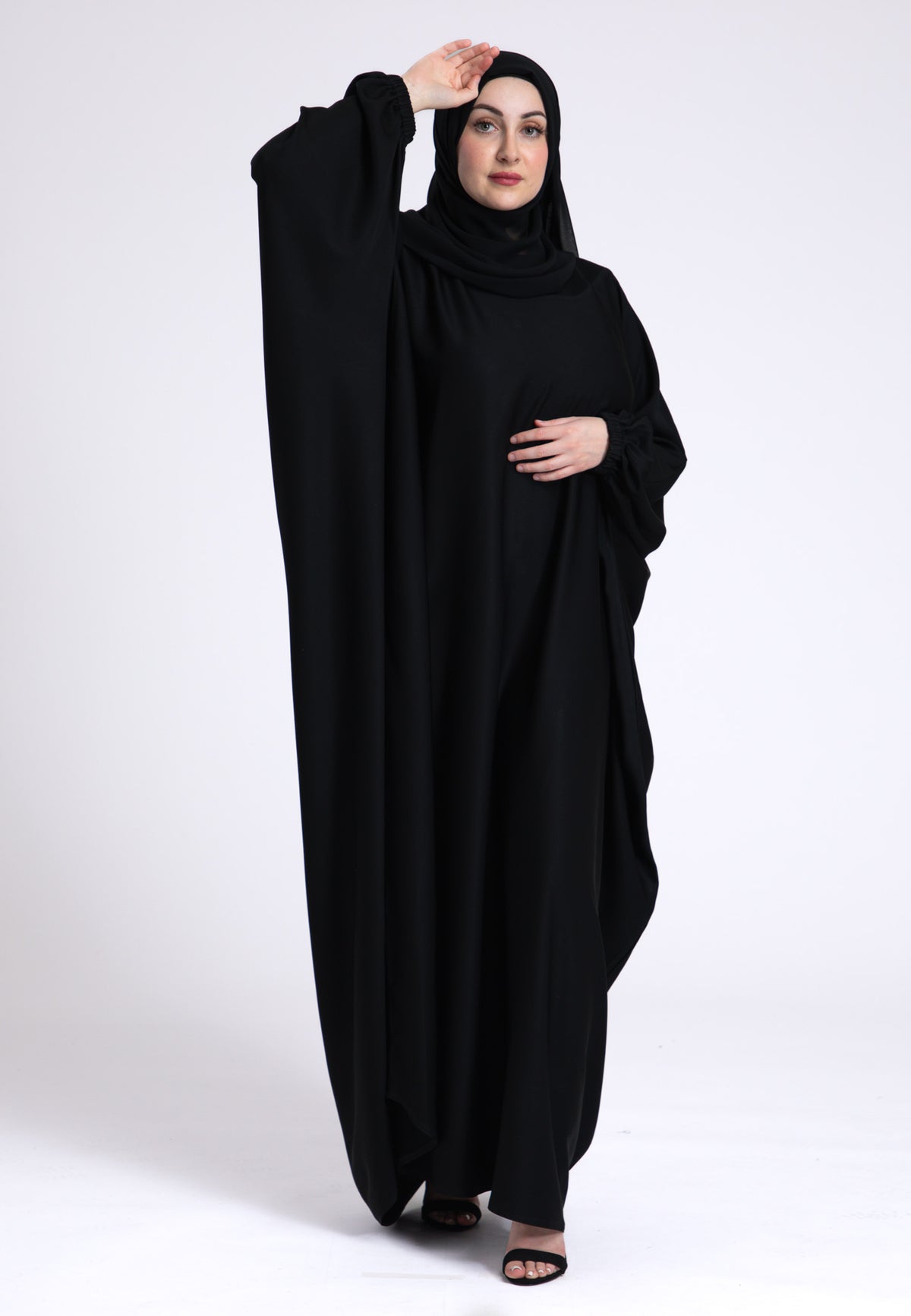 Classic Black Farasha With Elasticated Cuff Sleeves