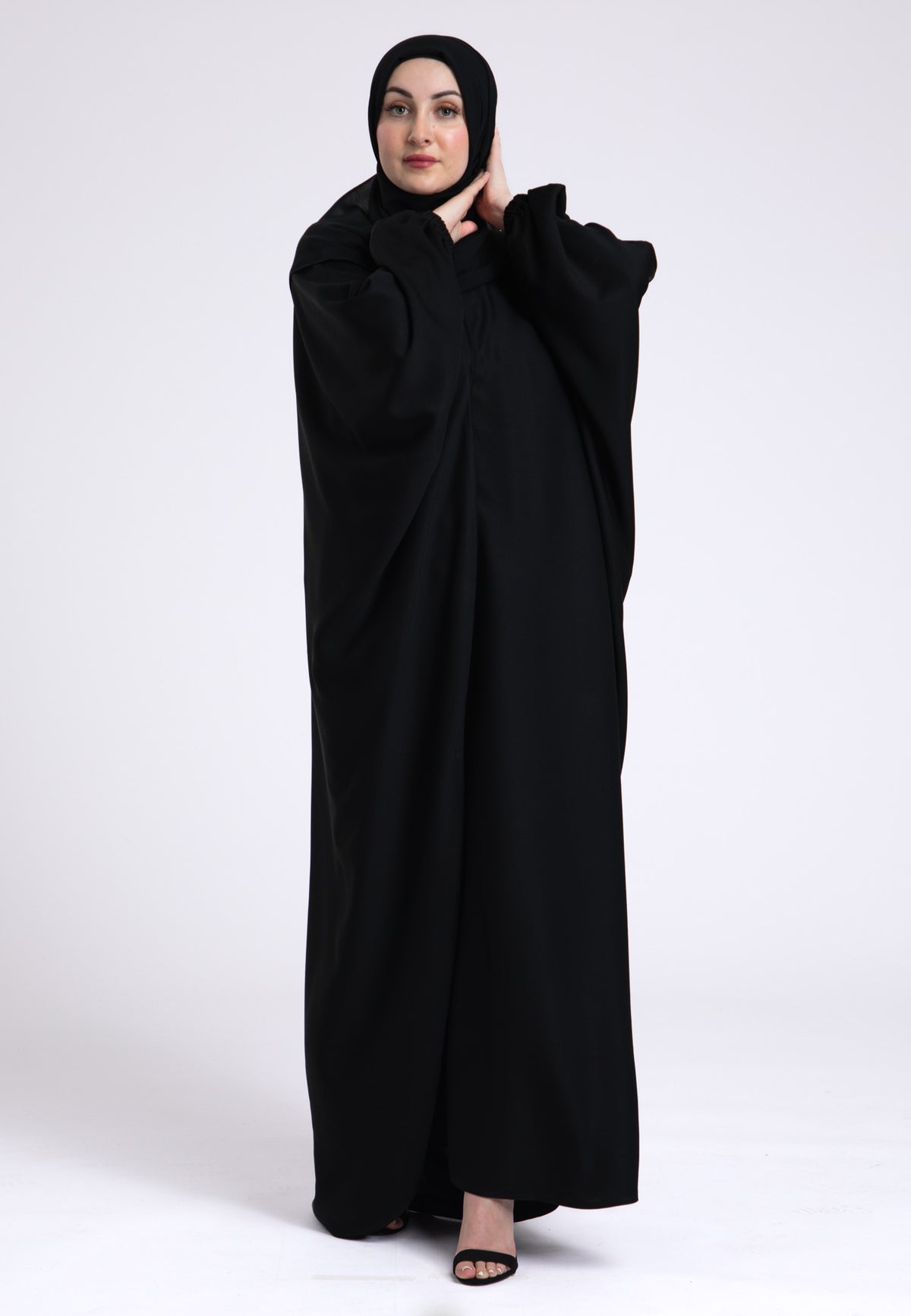 Classic Black Farasha With Elasticated Cuff Sleeves