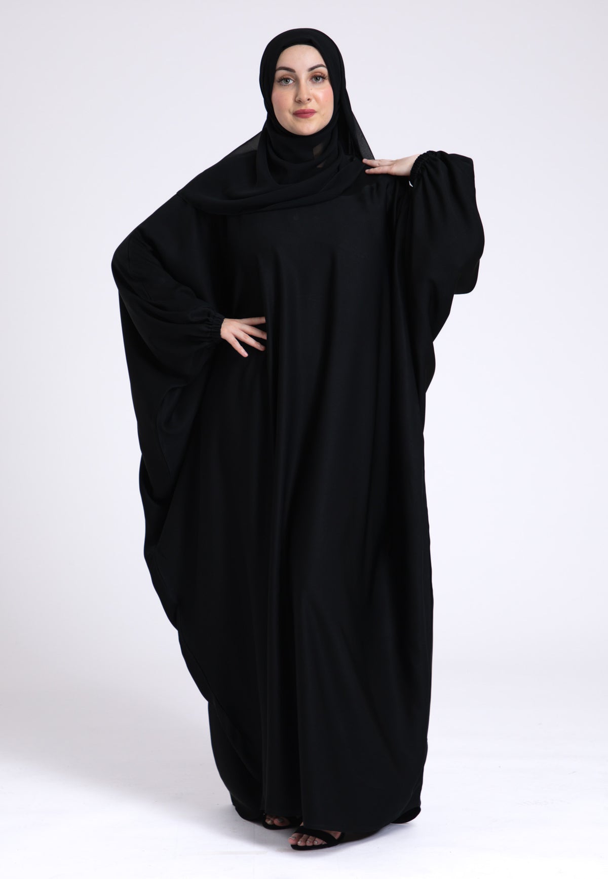 Classic Black Farasha With Elasticated Cuff Sleeves