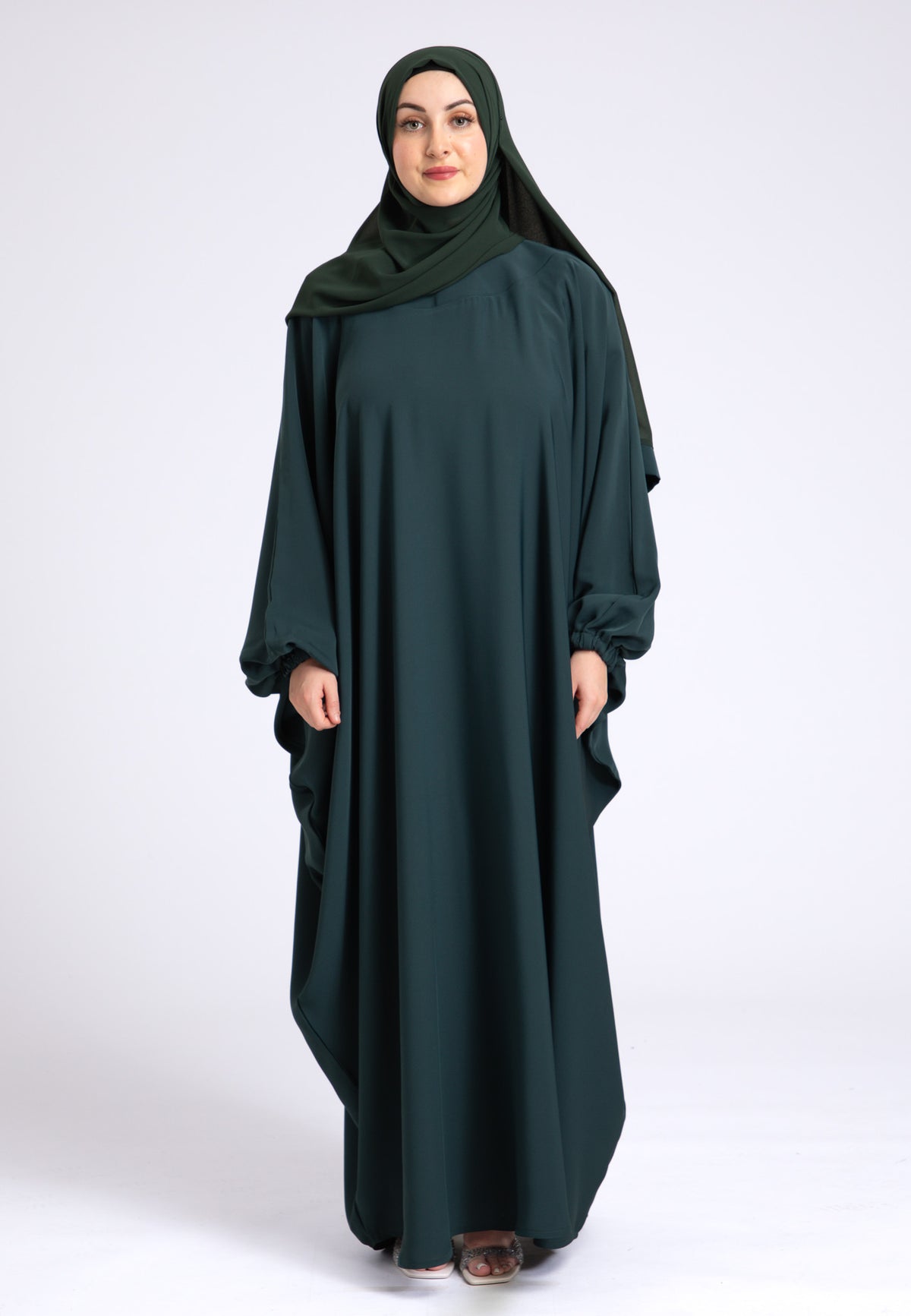 Teal Farasha With Elasticated Cuff Sleeves