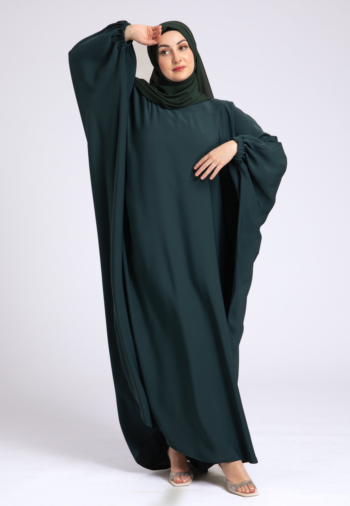 Teal Farasha With Elasticated Cuff Sleeves