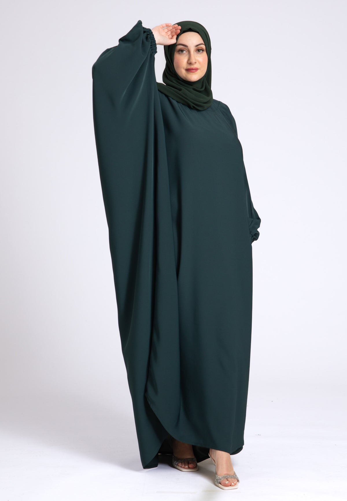 Teal Farasha With Elasticated Cuff Sleeves