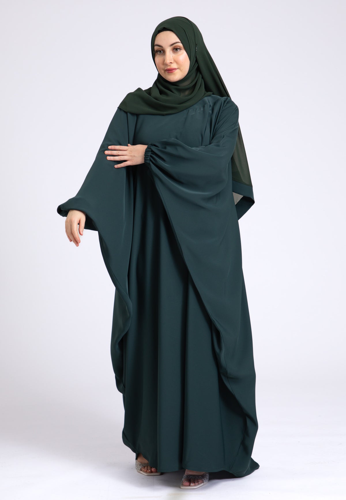 Teal Farasha With Elasticated Cuff Sleeves