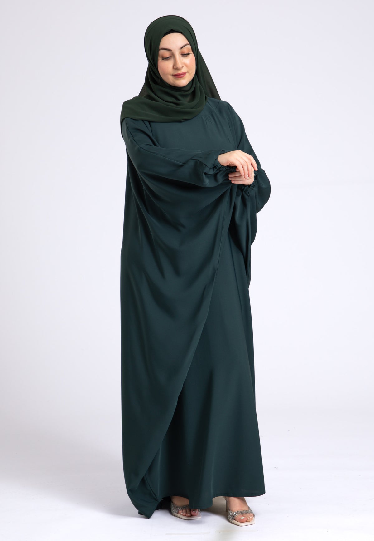 Teal Farasha With Elasticated Cuff Sleeves