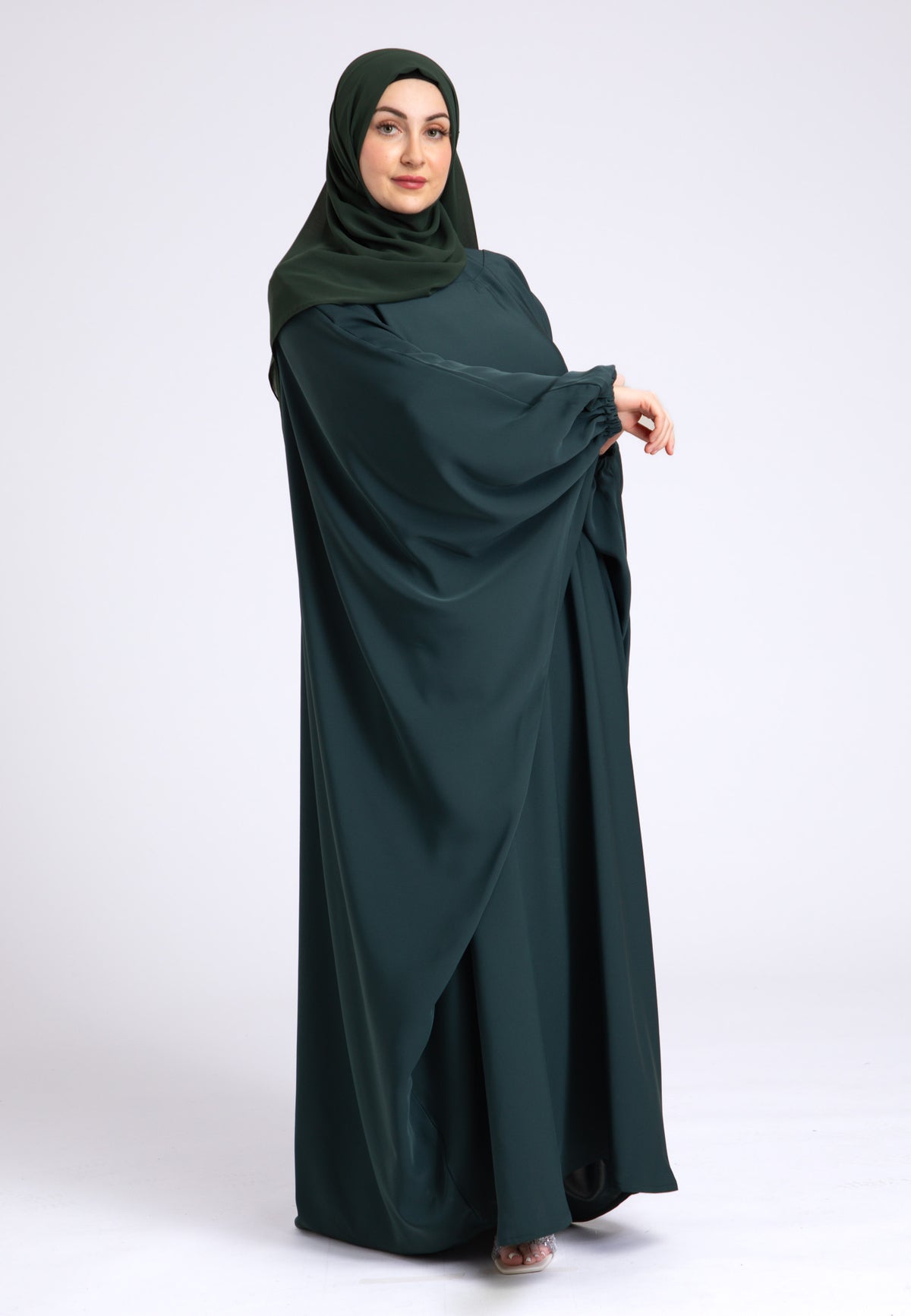 Teal Farasha With Elasticated Cuff Sleeves
