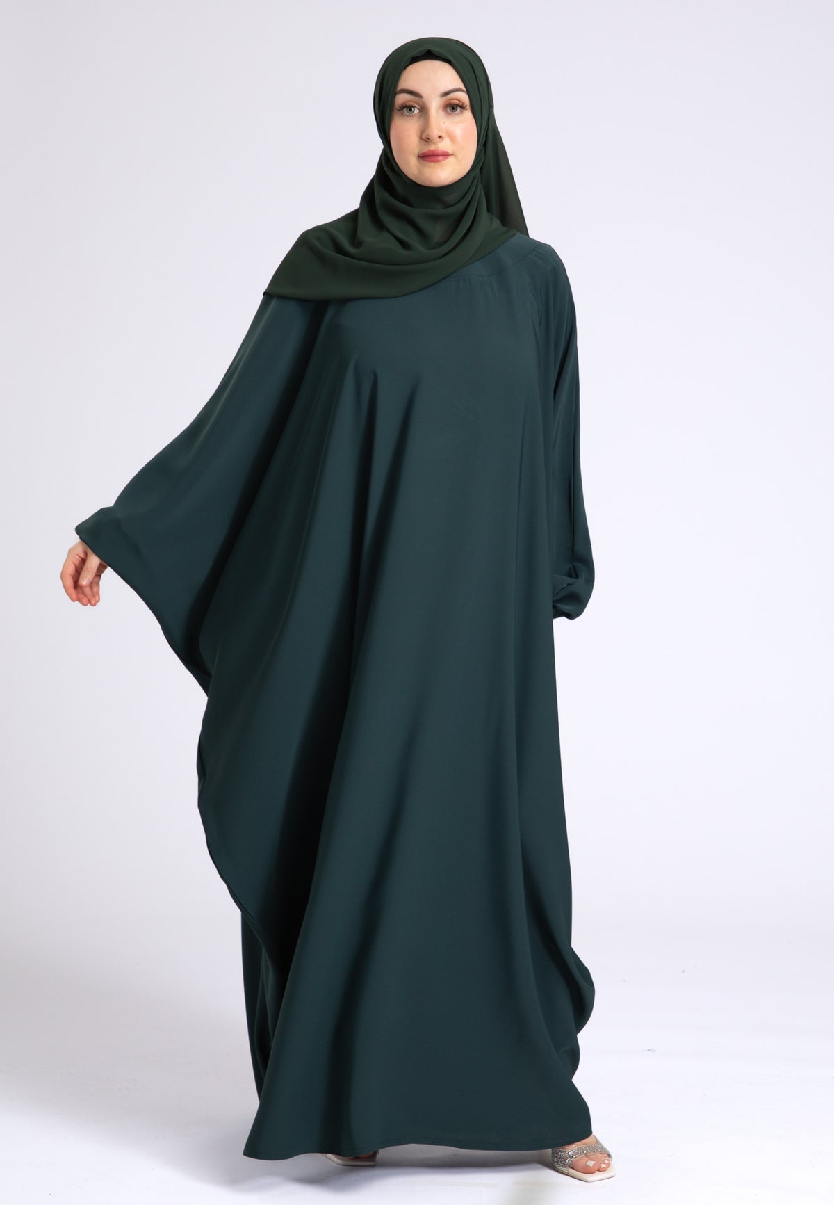 Teal Farasha With Elasticated Cuff Sleeves