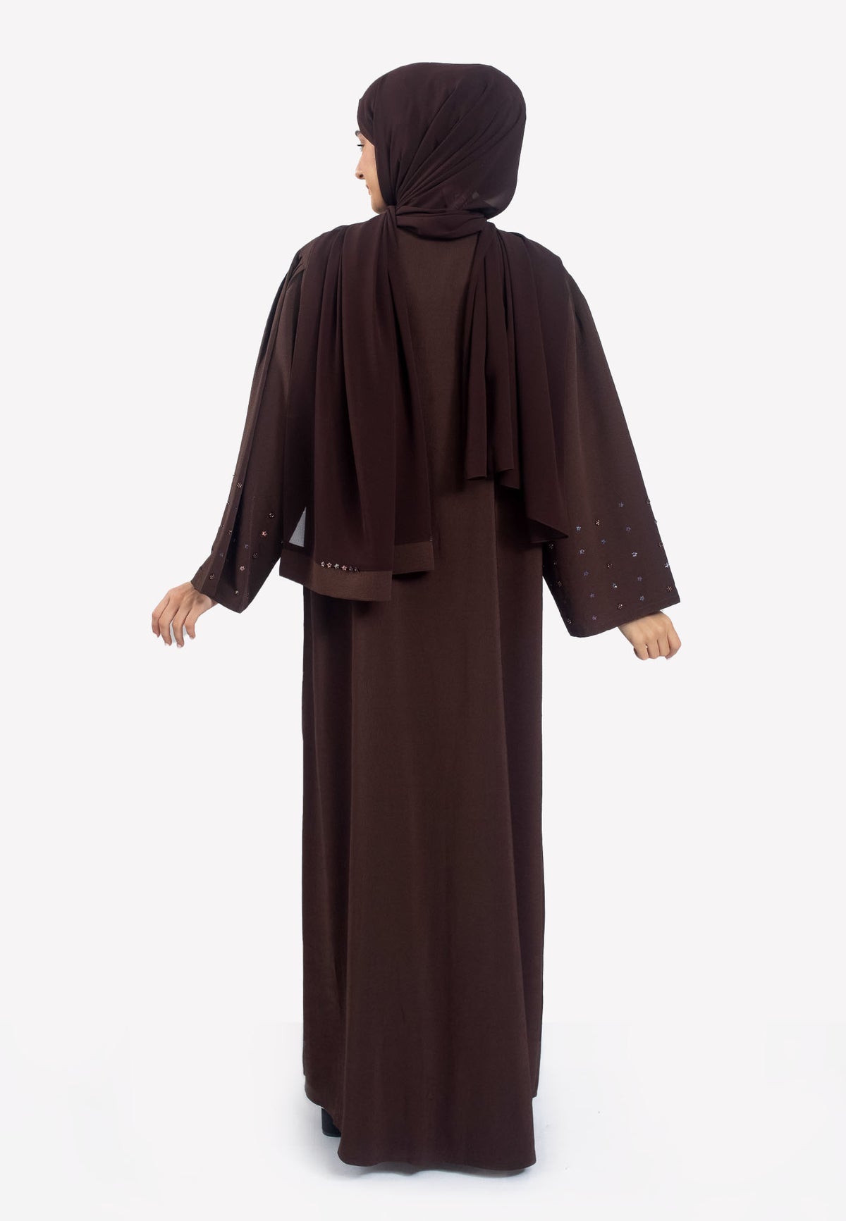 Back - Cocoa Crepe Open Abaya with Embellishments