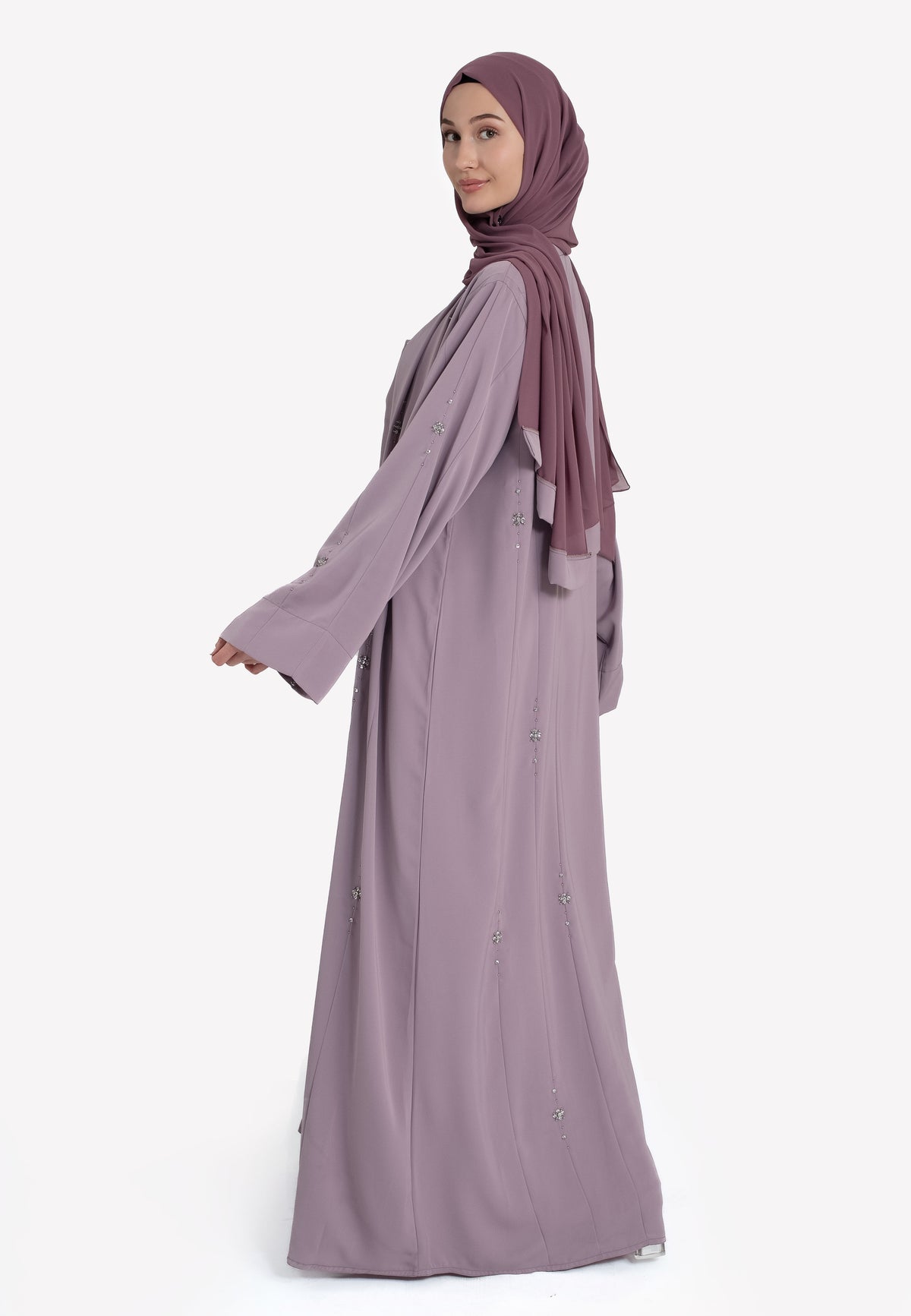 Dainty Lilac Embellished Abaya - Back