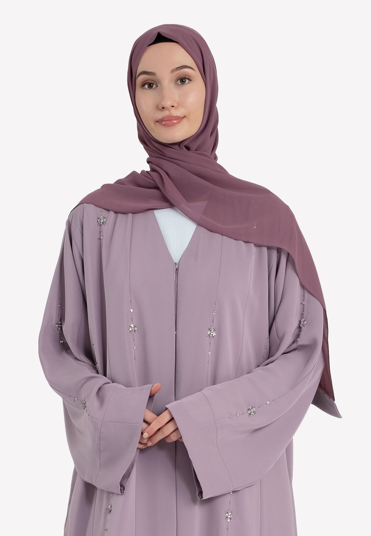 Dainty Lilac Embellished Abaya - Details
