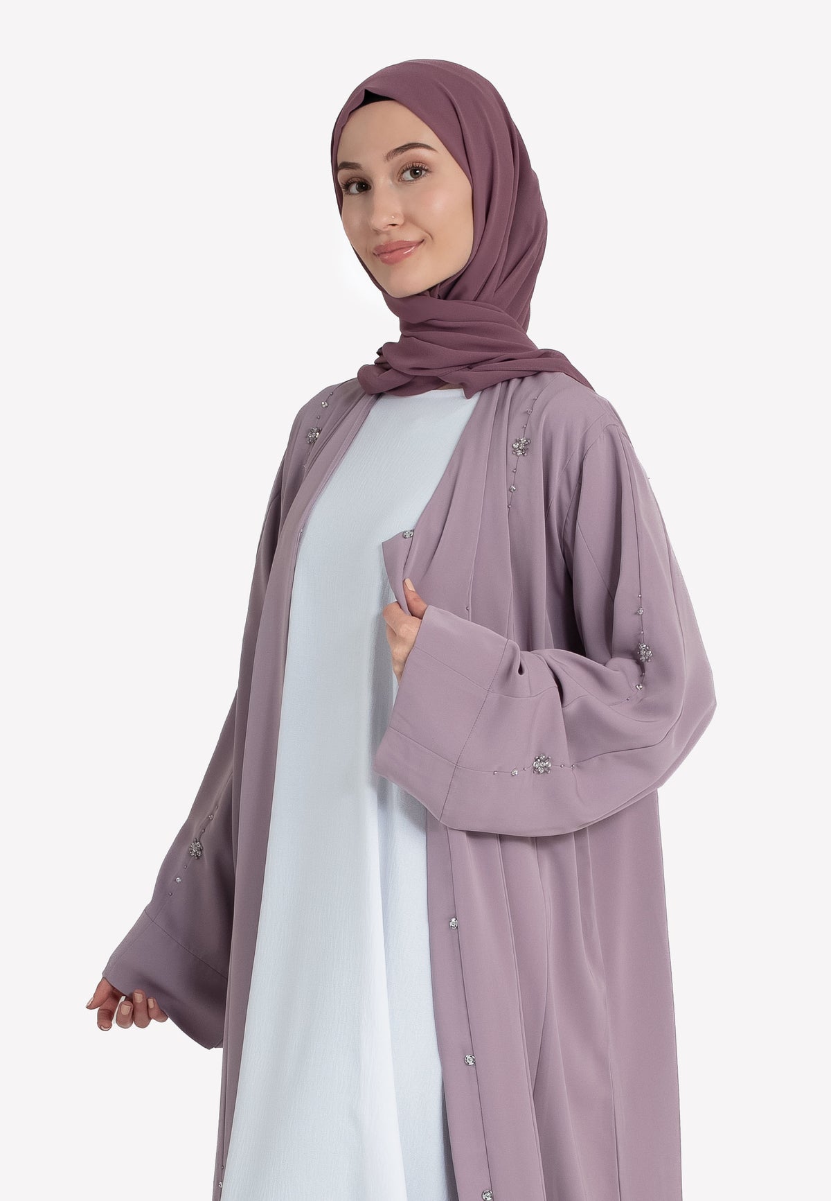 Dainty Lilac Embellished Abaya
