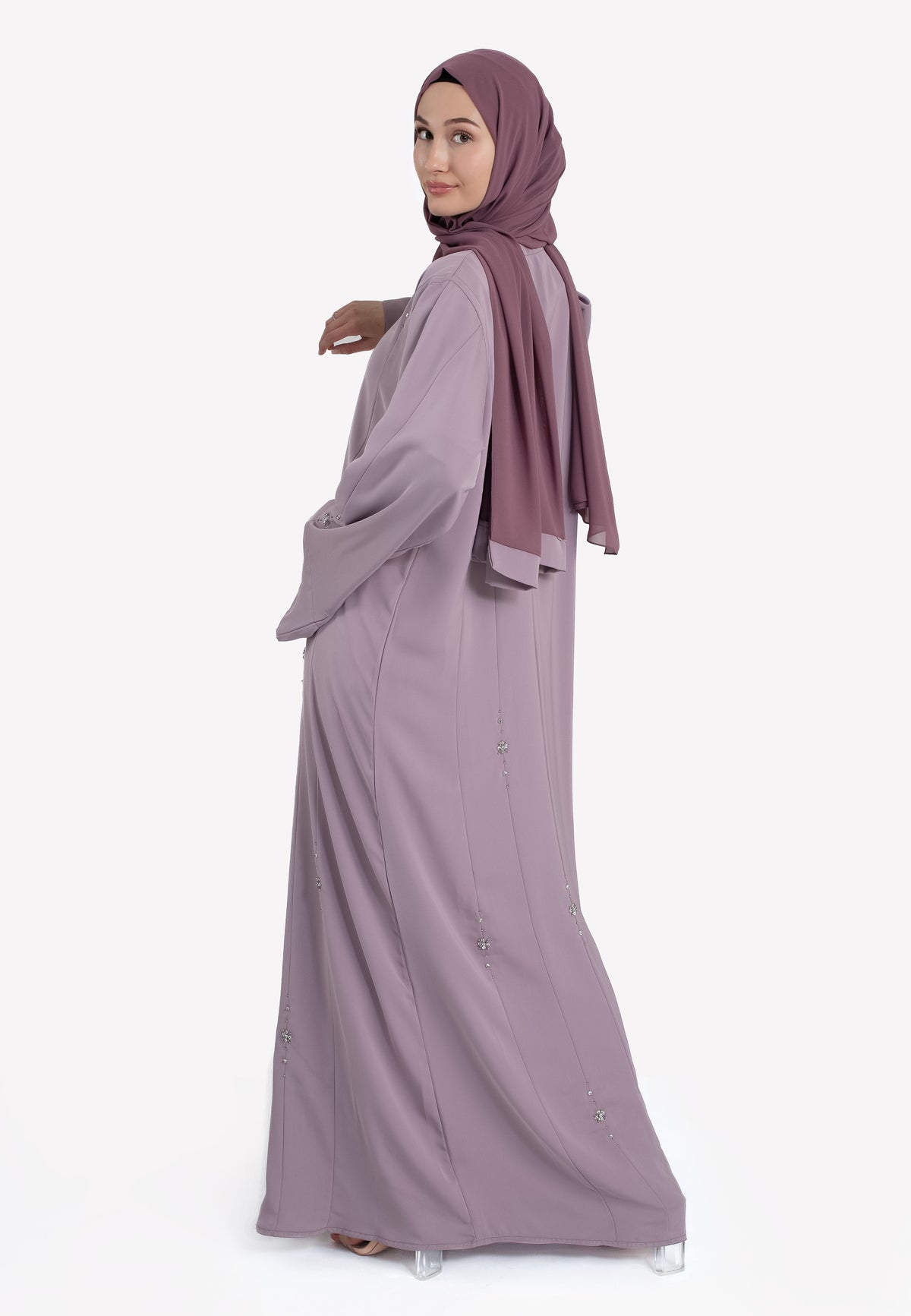Dainty Lilac Embellished Abaya - Back
