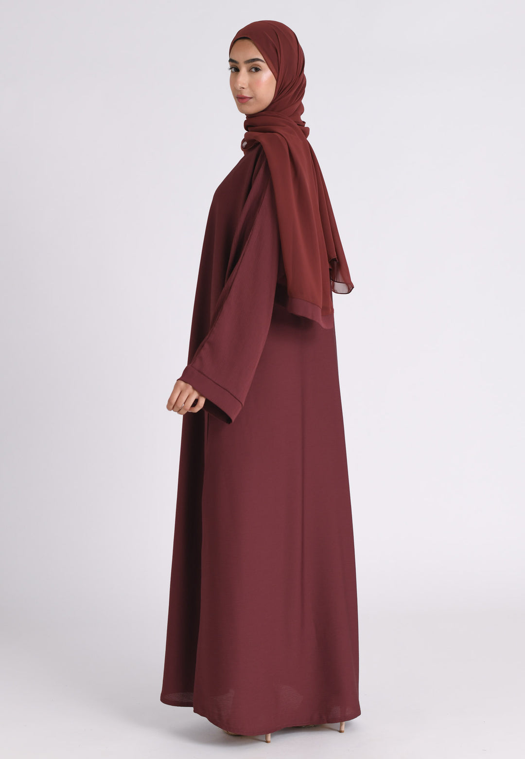 Dusty Mauve Textured Abaya With Zip Pockets (Premium)