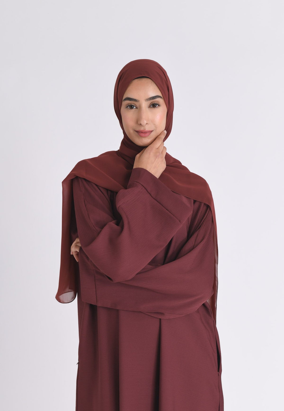 Dusty Mauve Textured Abaya With Zip Pockets (Premium) Hayah Al-Muslimah