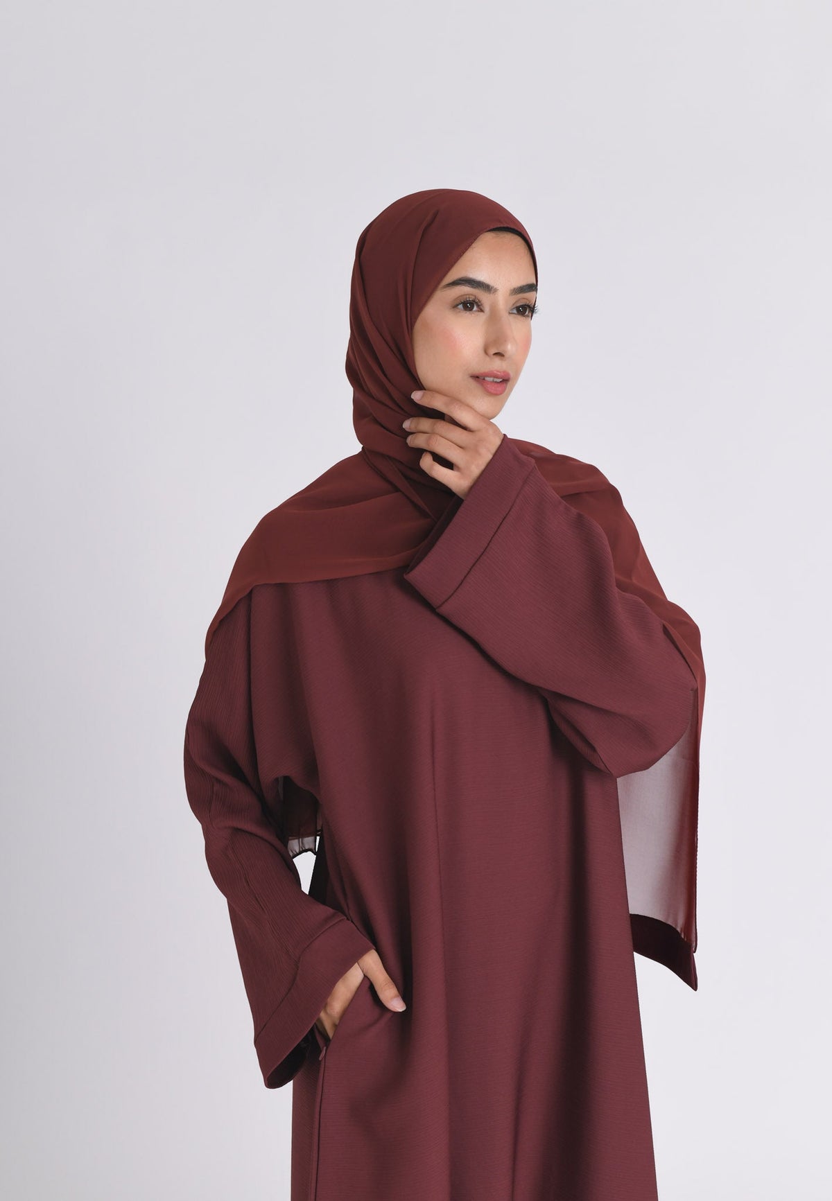 Dusty Mauve Textured Abaya With Zip Pockets (Premium) Hayah Al-Muslimah