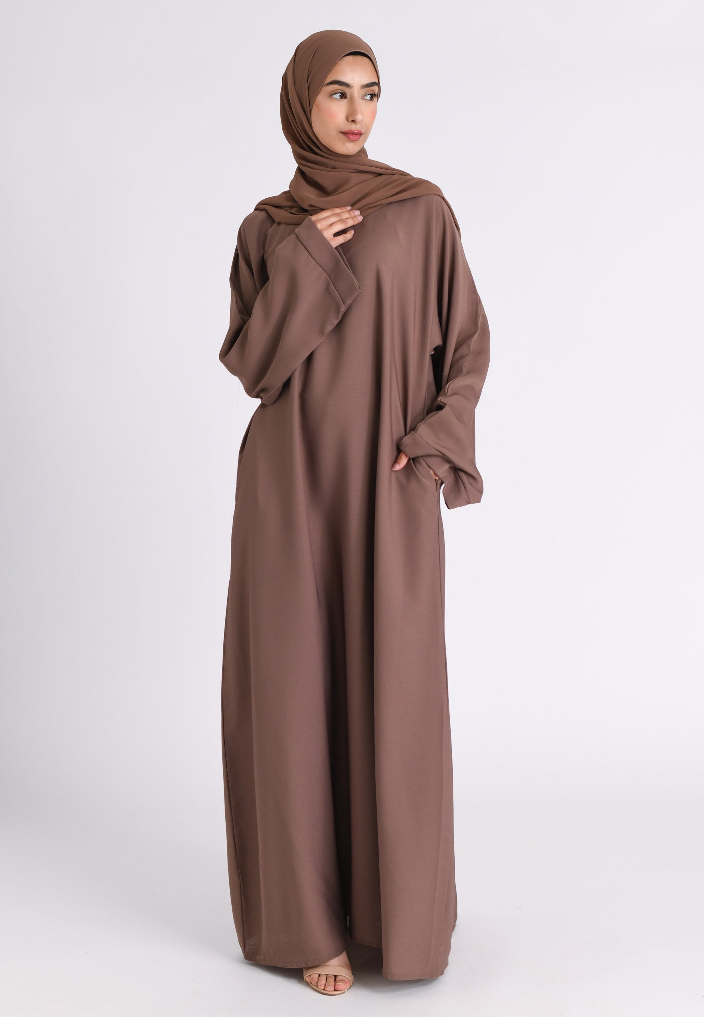 Buy Dusty Mink Abaya with Zip Pockets Online Hayah Al Muslimah