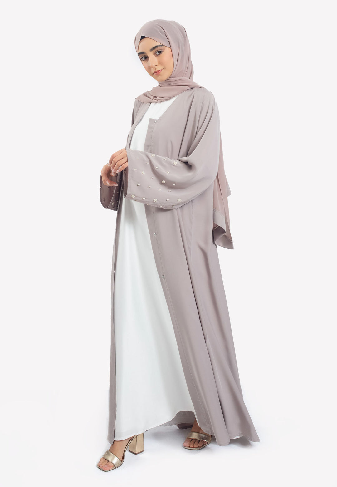 Front Open - Minimal Earth Grey Closed Abaya