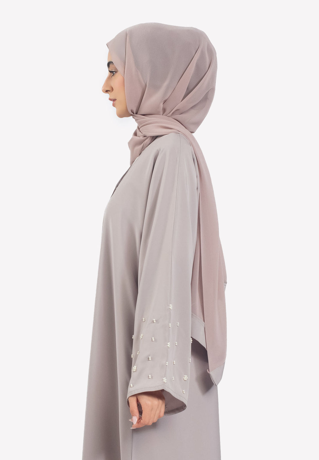 Side - Minimal Earth Grey Closed Abaya