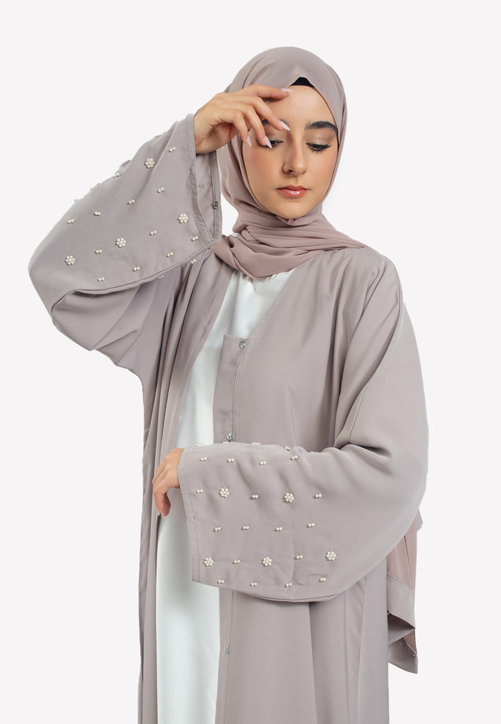 Details - Minimal Earth Grey Closed Abaya