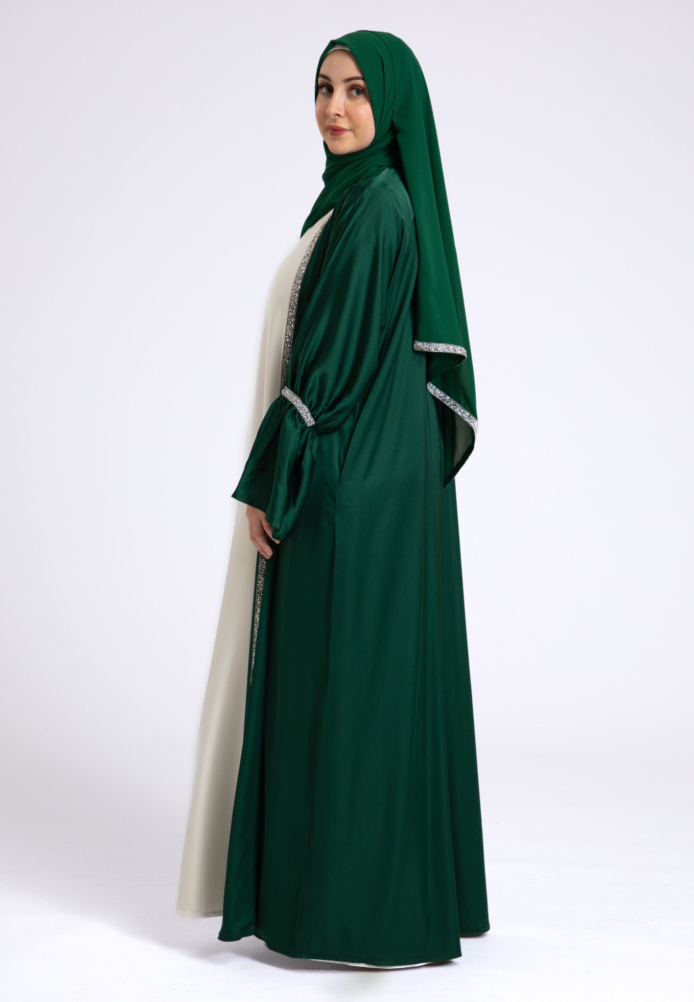 Emerald Satin Open Abaya Online | Hayah Al-Muslimah UK Online Store