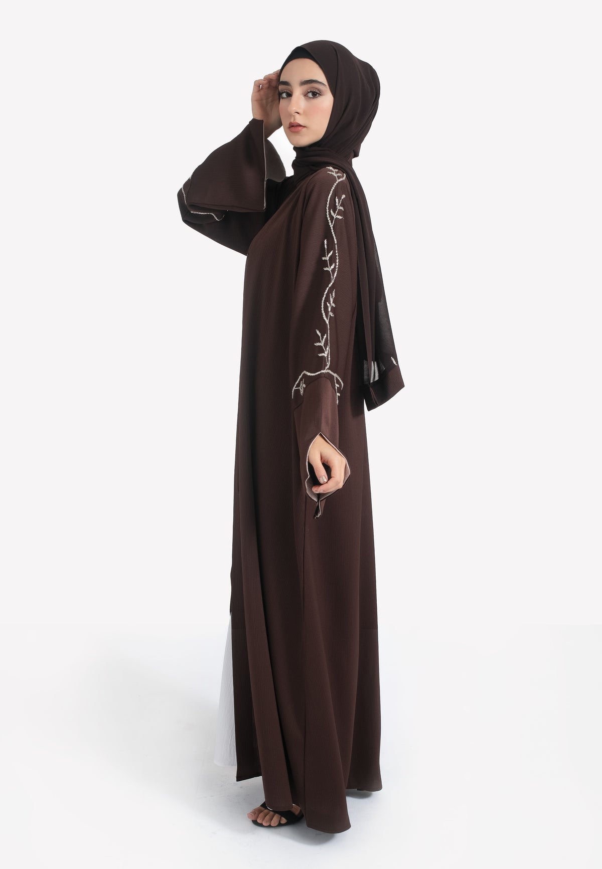 Brown Embellished Abaya - Side
