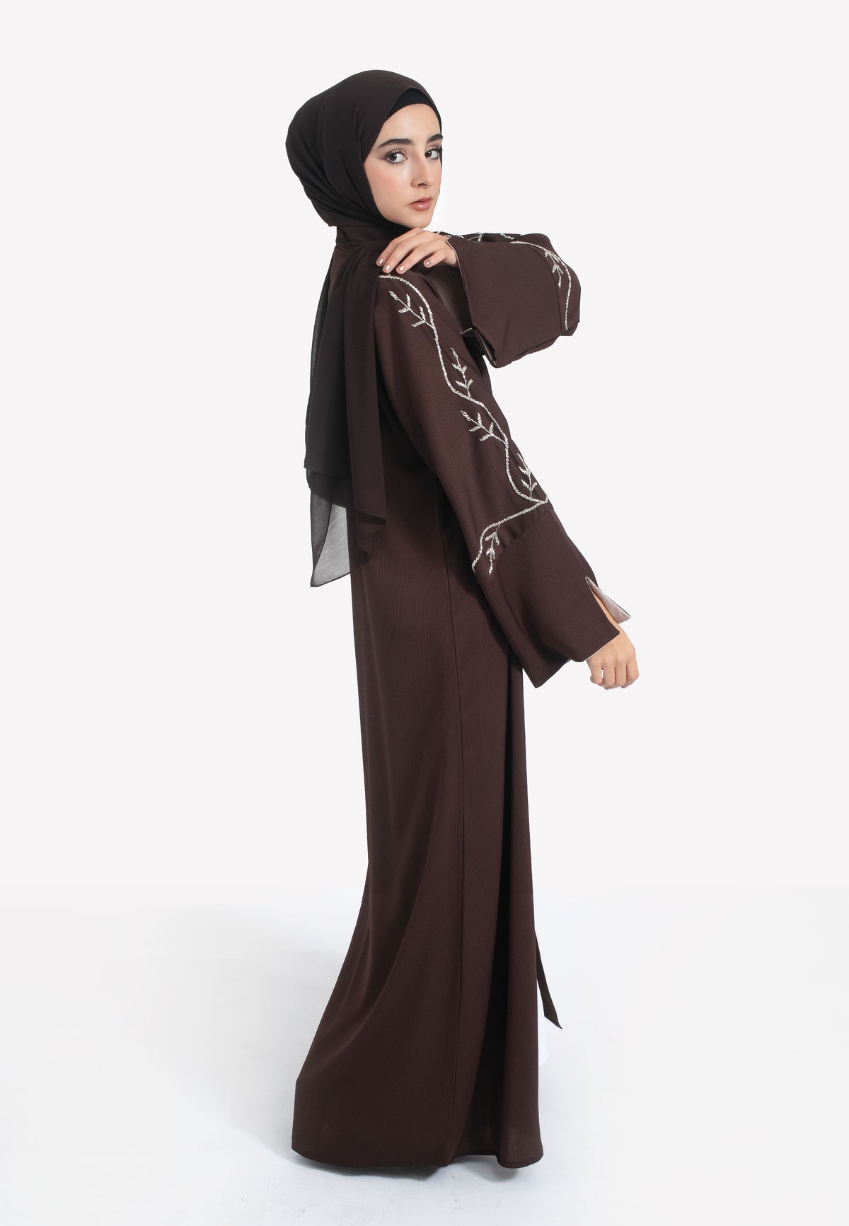 Brown Embellished Abaya - Side