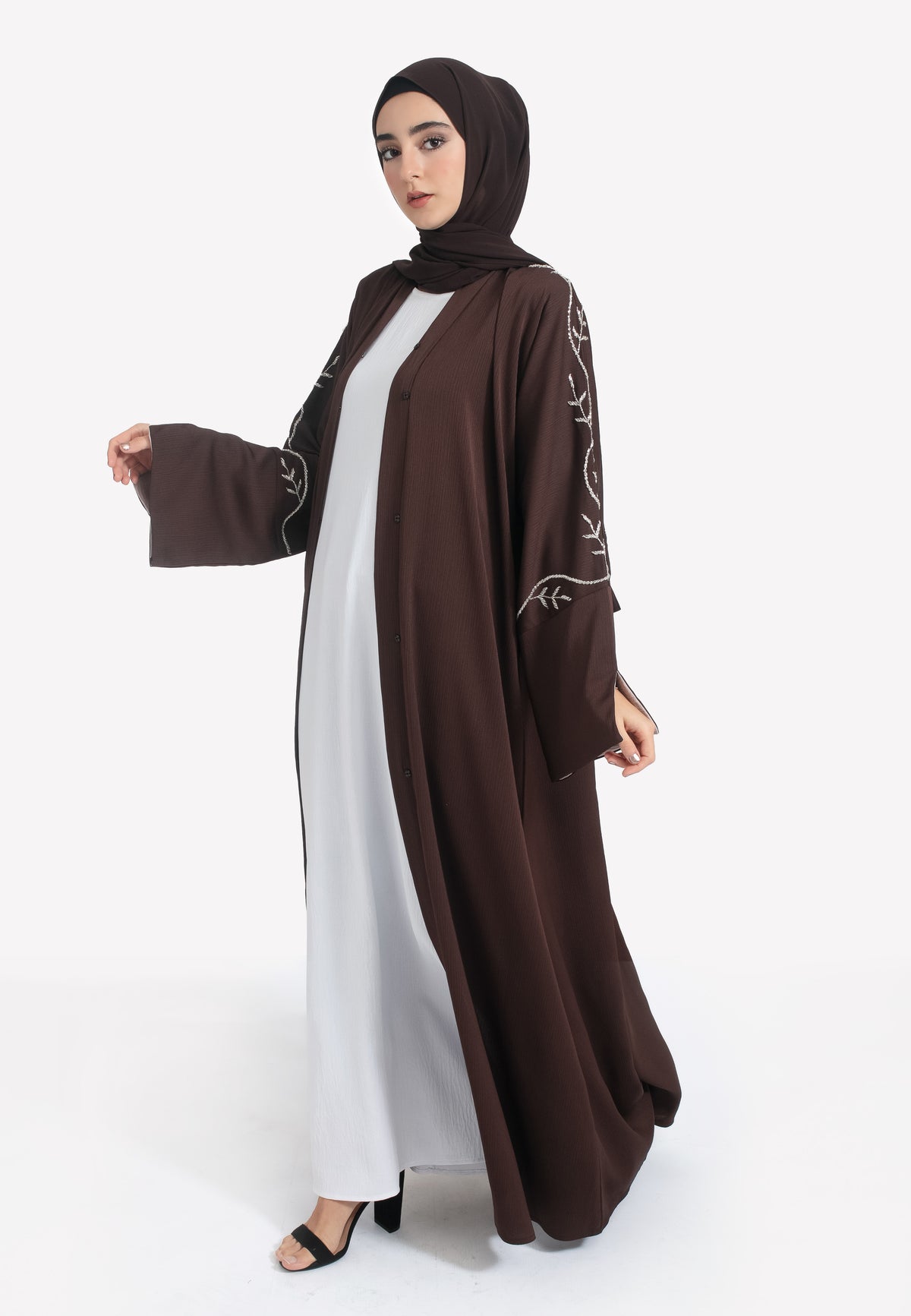 Brown Embellished Abaya - Side