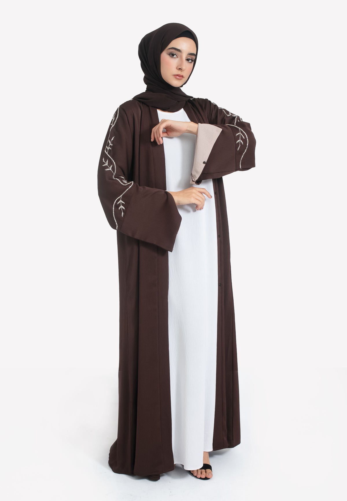 Brown Abaya with Slit Sleeves