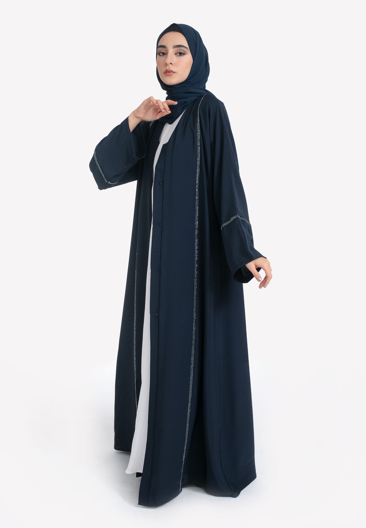 Navy Embellished Open Abaya