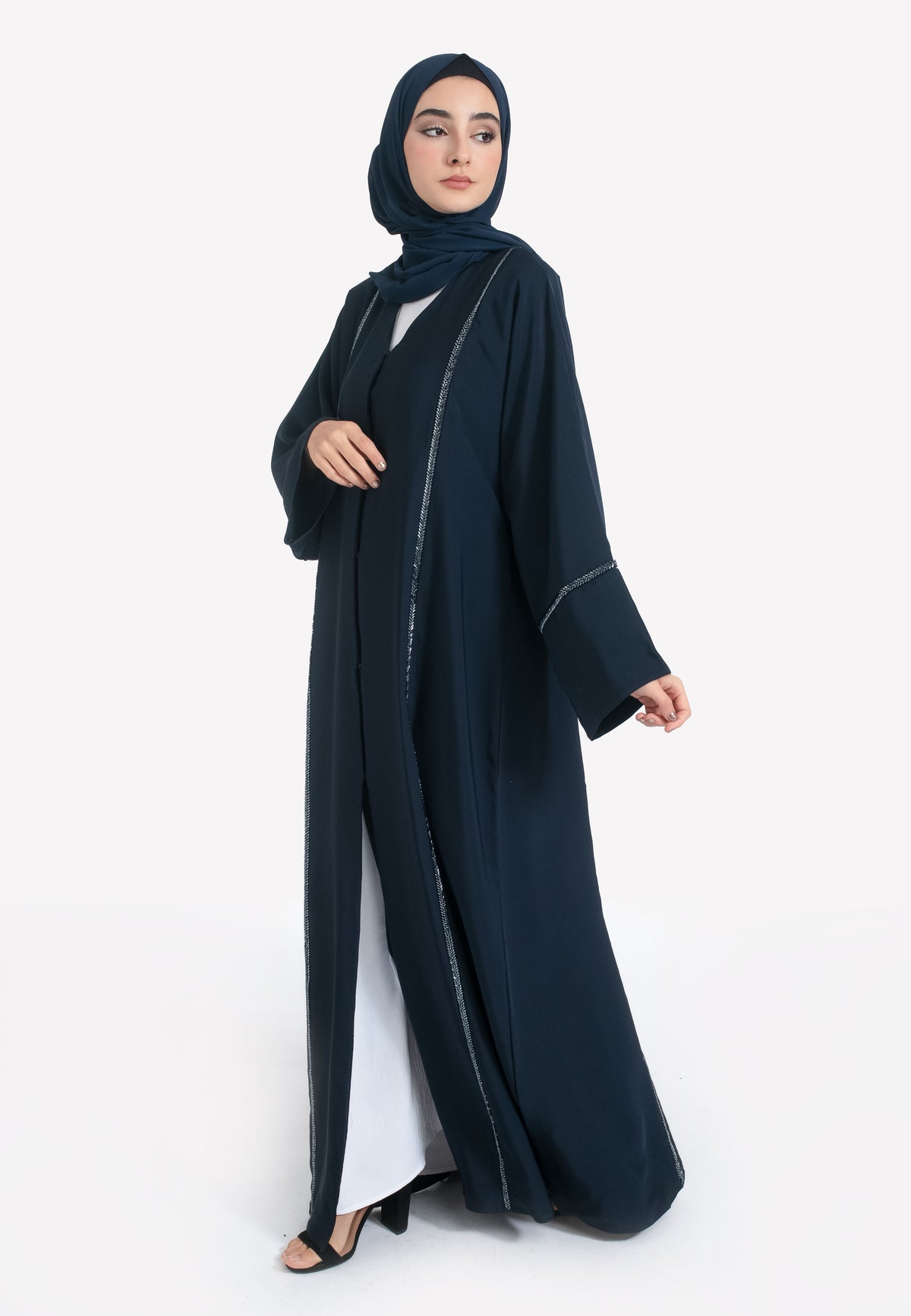 Everyday Navy Embellished Open Abaya