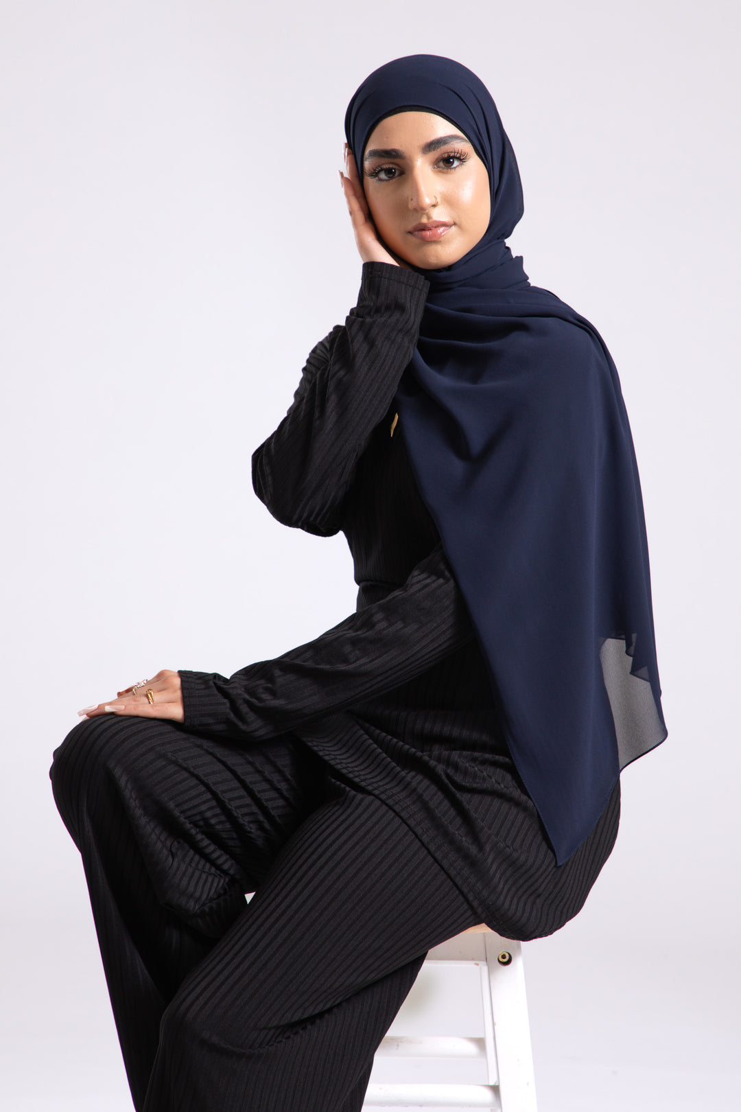 Navy Crepe Chiffon Hijab