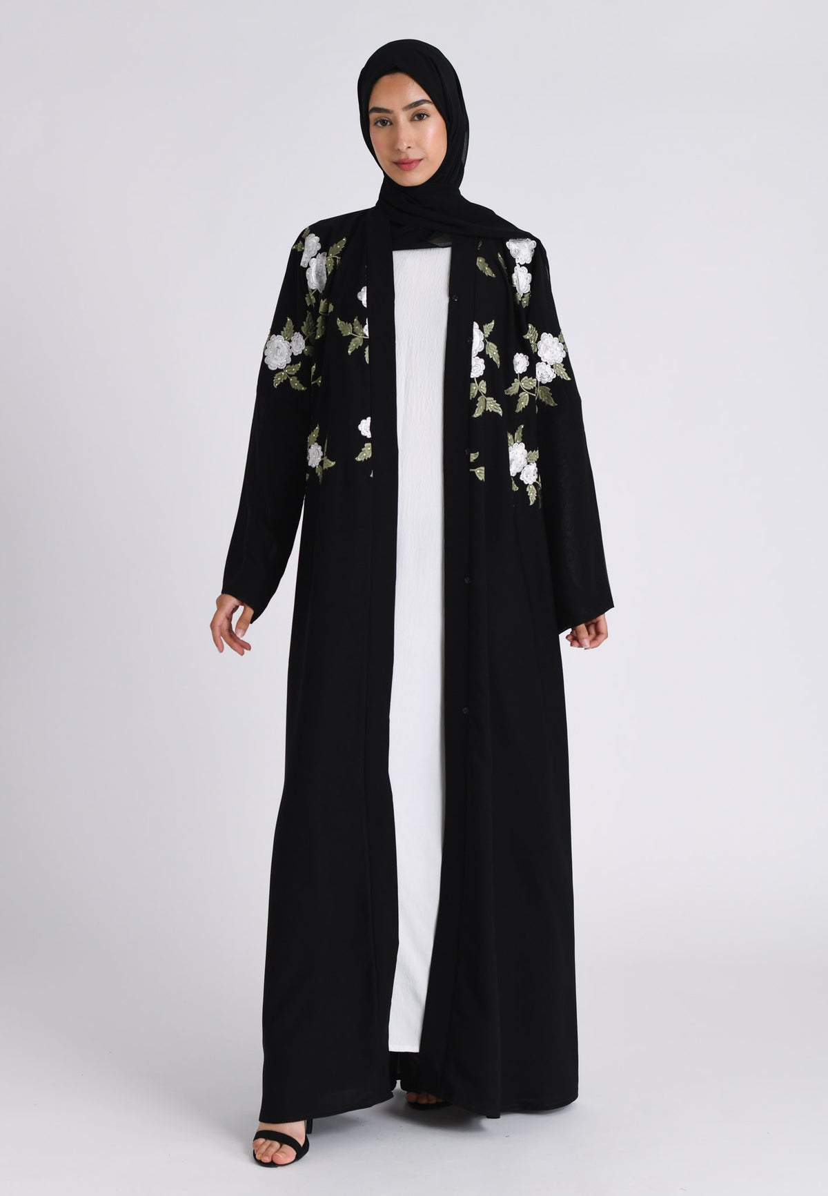 Floral Embroidered Kimono Open Abaya