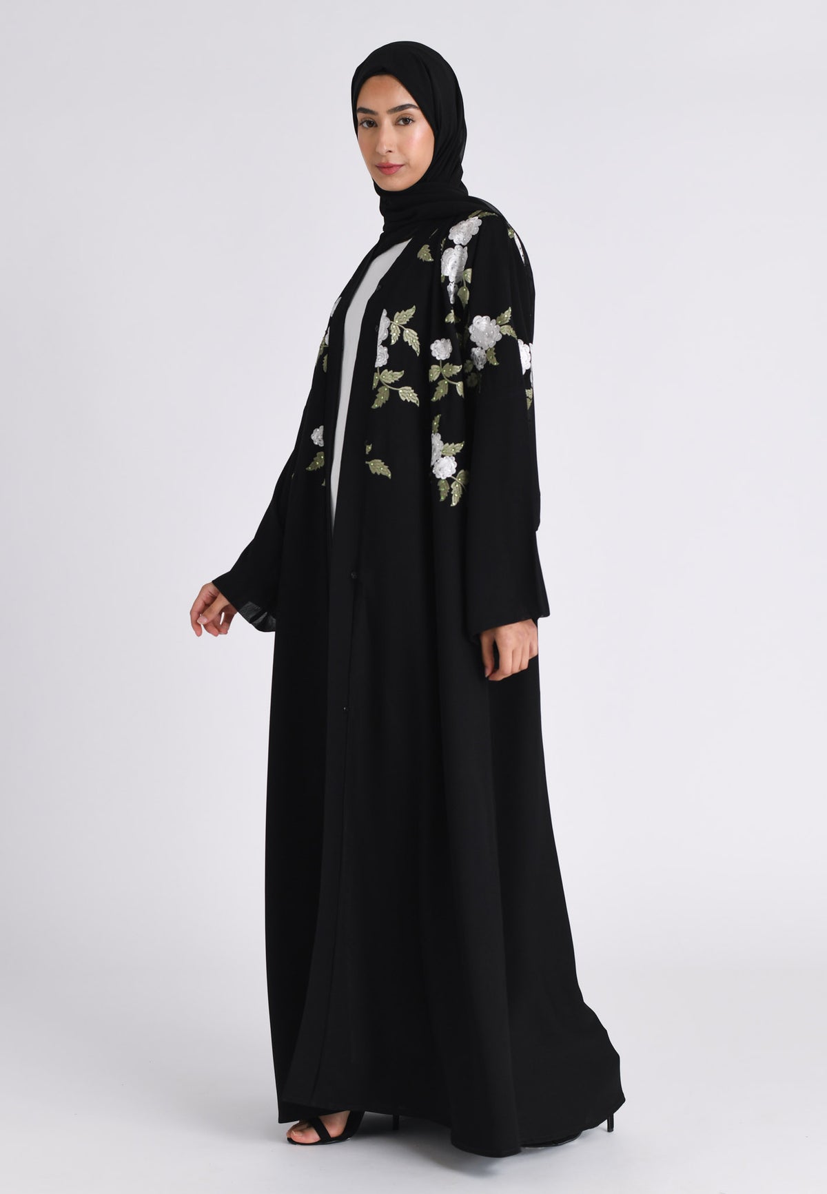 Floral Embroidered Kimono Open Abaya
