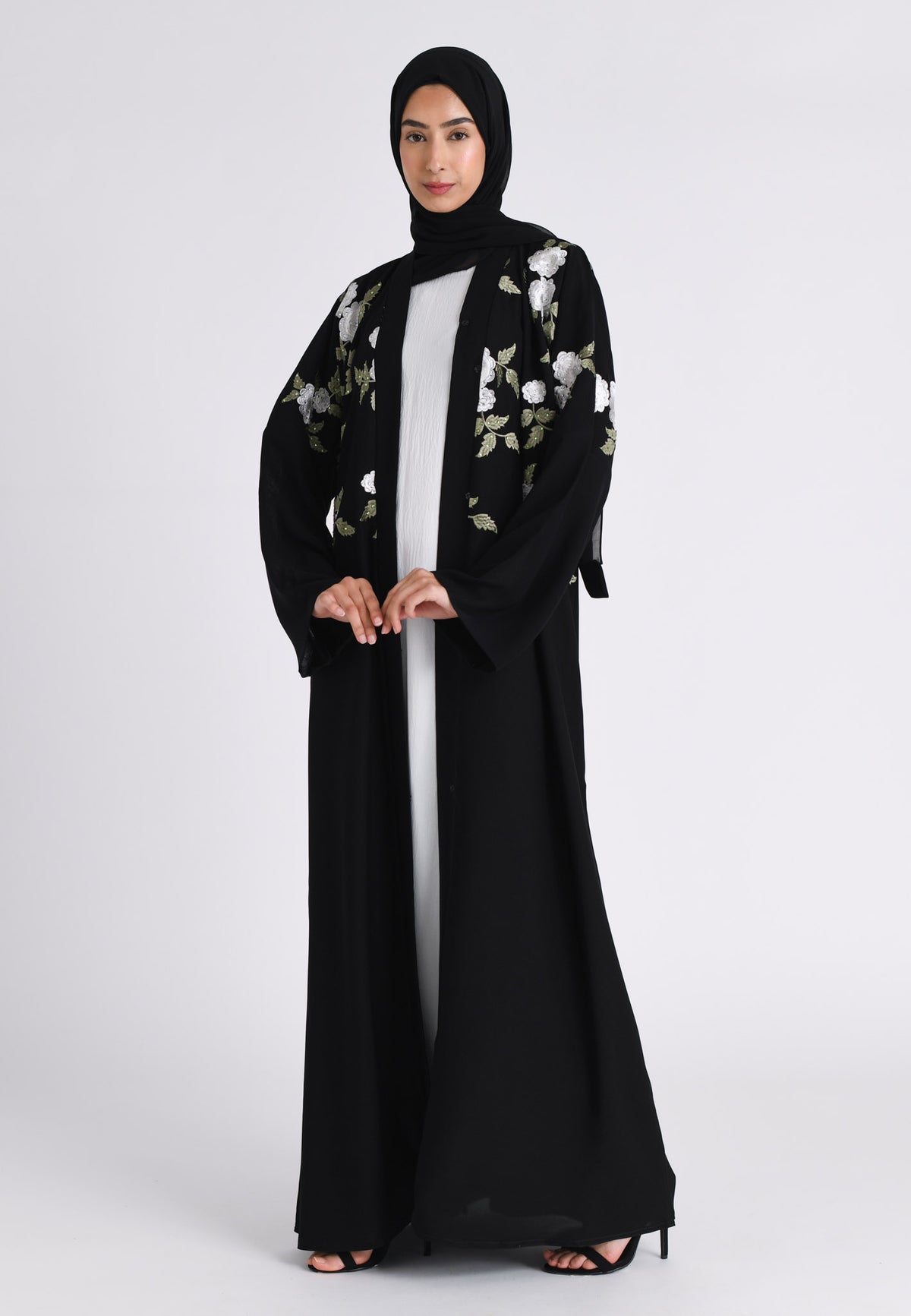 Floral Embroidered Kimono Open Abaya