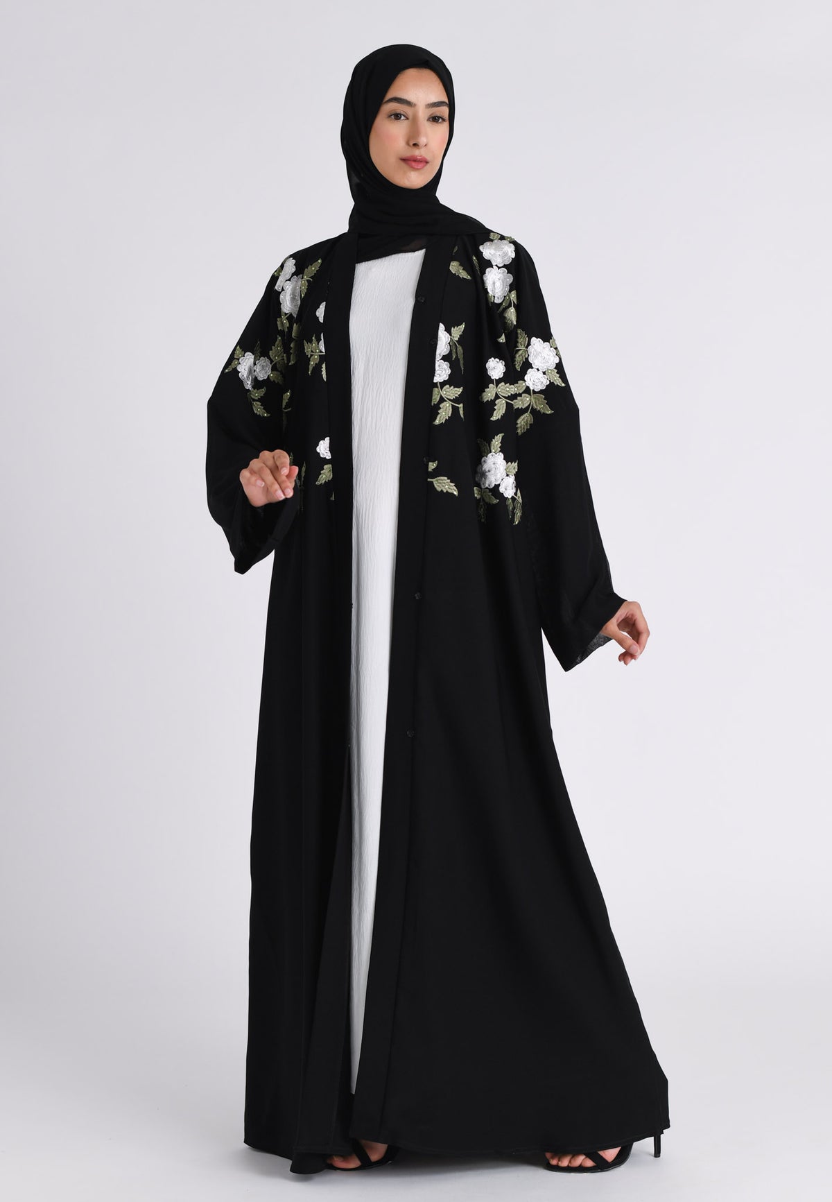 Floral Embroidered Kimono Open Abaya