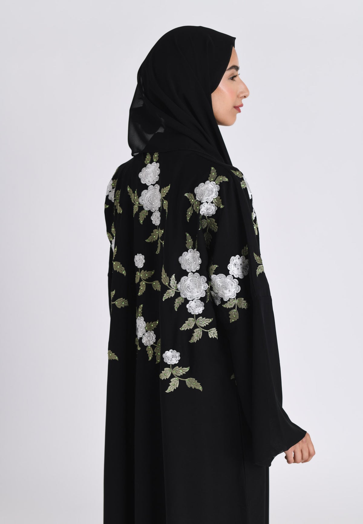 Floral Embroidered Kimono Open Abaya