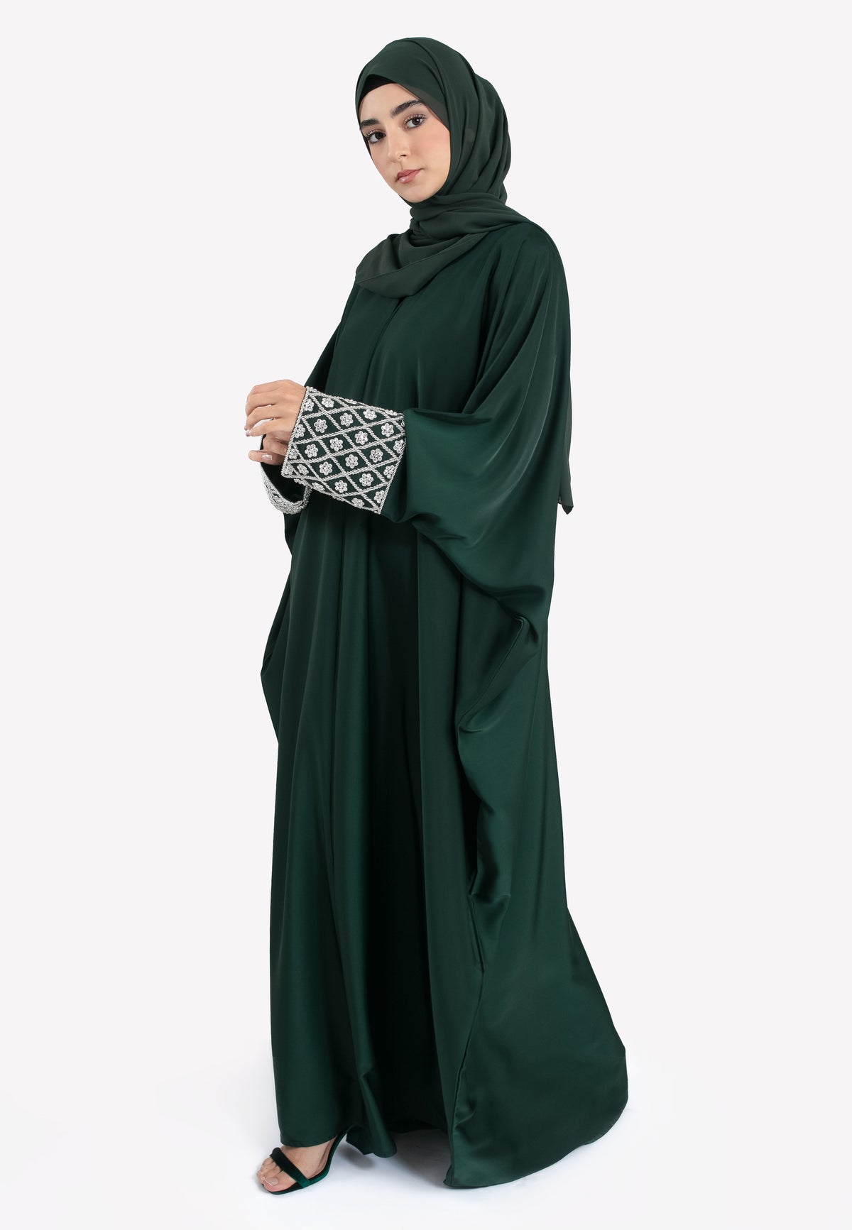 Forest Jewelled Cuffs Batwing Abaya