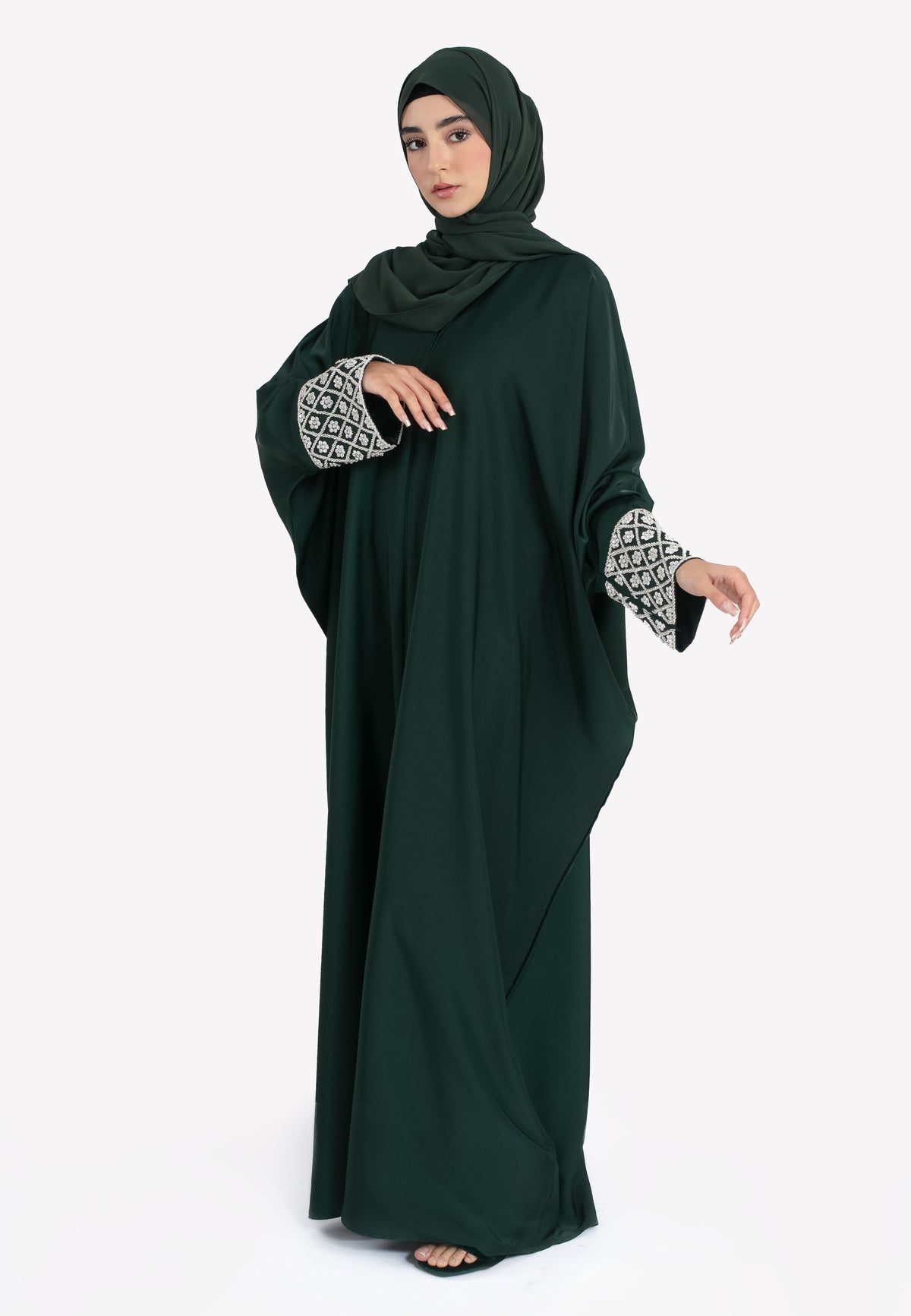 Forest Jewelled Cuffs Batwing Abaya - Side