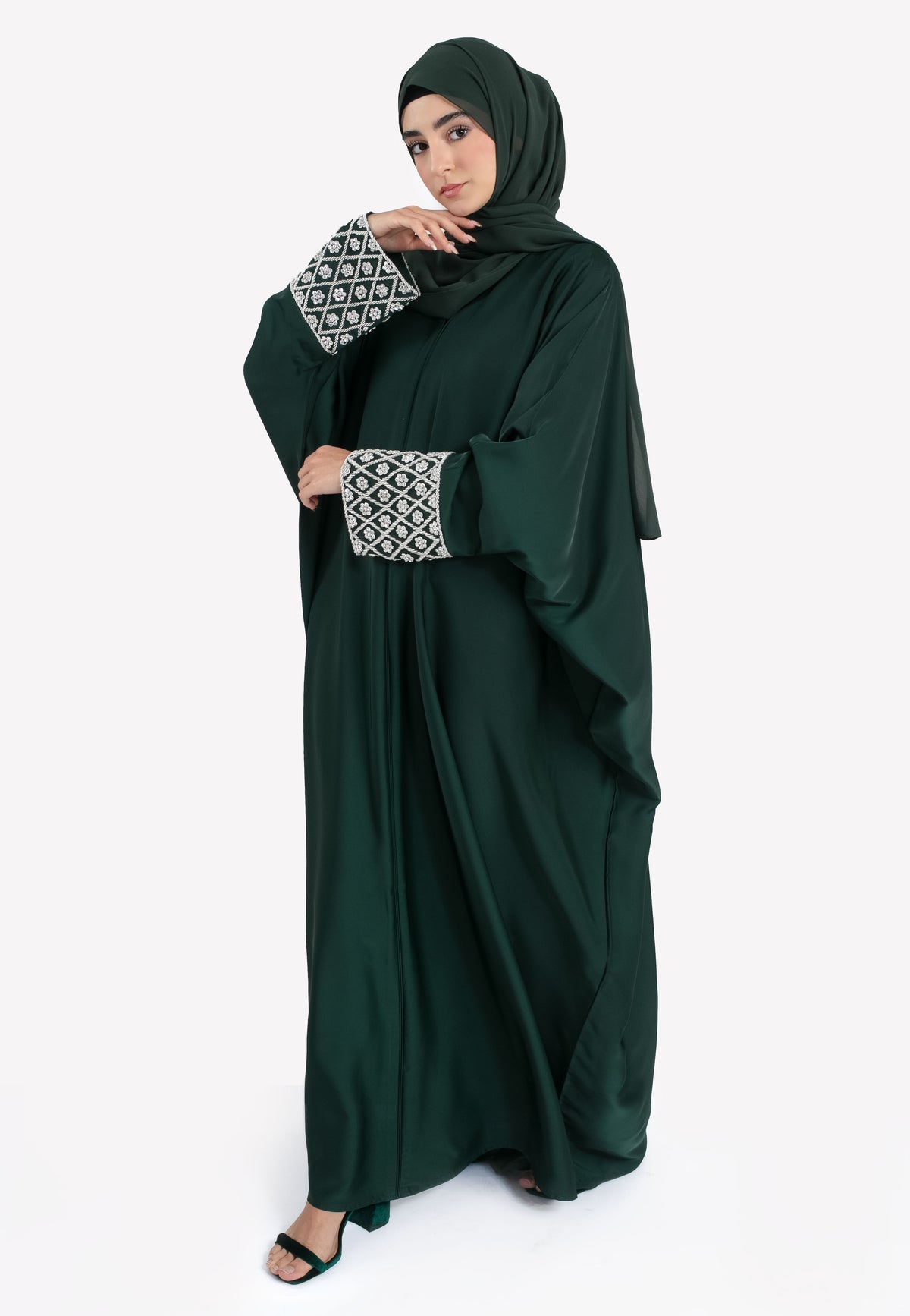 Forest Jewelled Cuffs Batwing Abaya