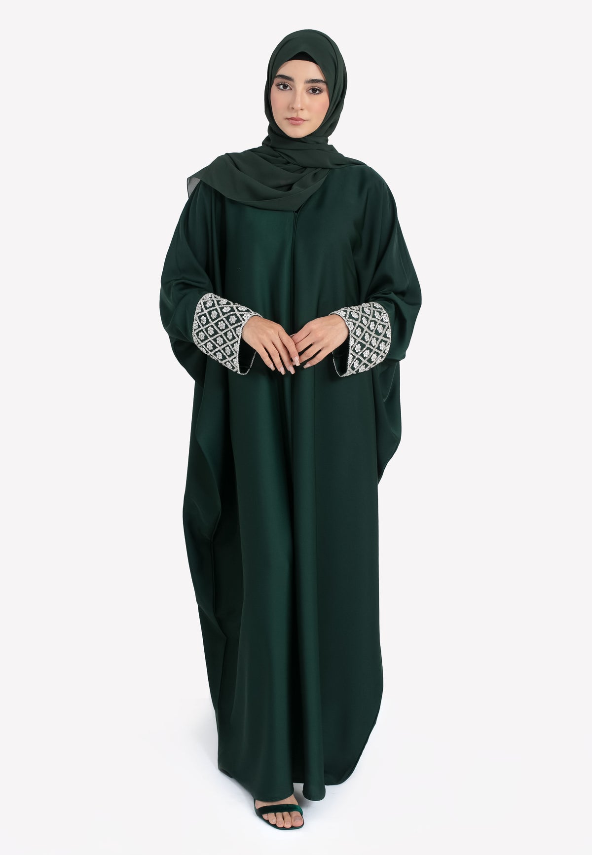 Forest Jewelled Cuffs Batwing Abaya