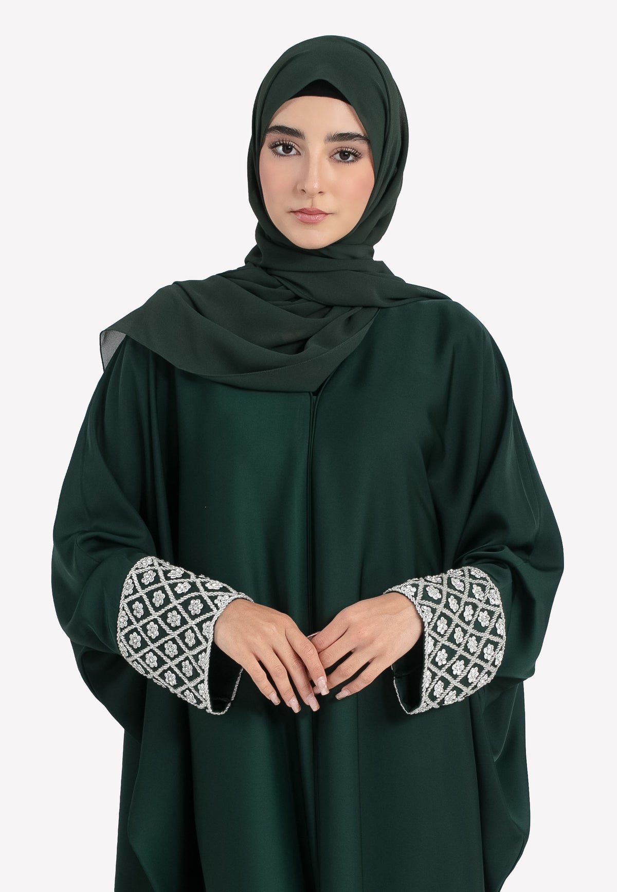 Forest Jewelled Cuffs Batwing Abaya - Details