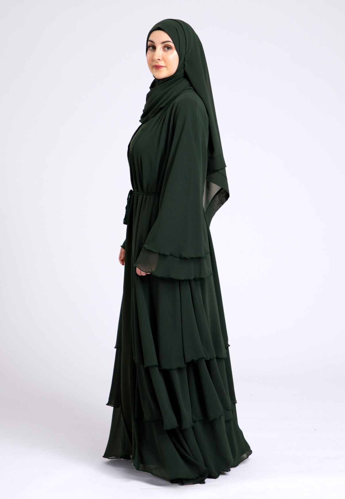 Forest Green 3 Layered Open Abaya