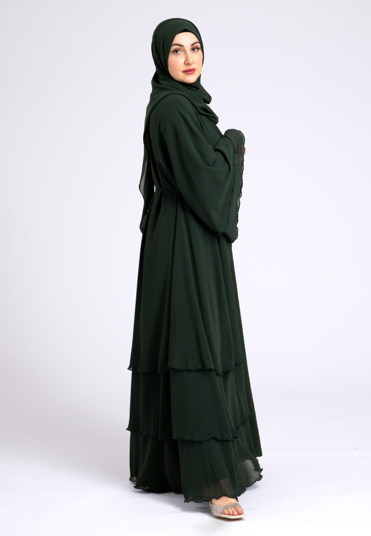 Forest Green 3 Layered Open Abaya