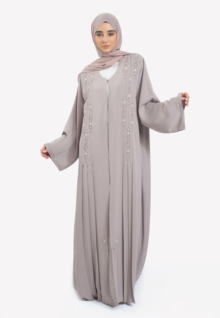 Grey Pleated Abaya with Embellishments